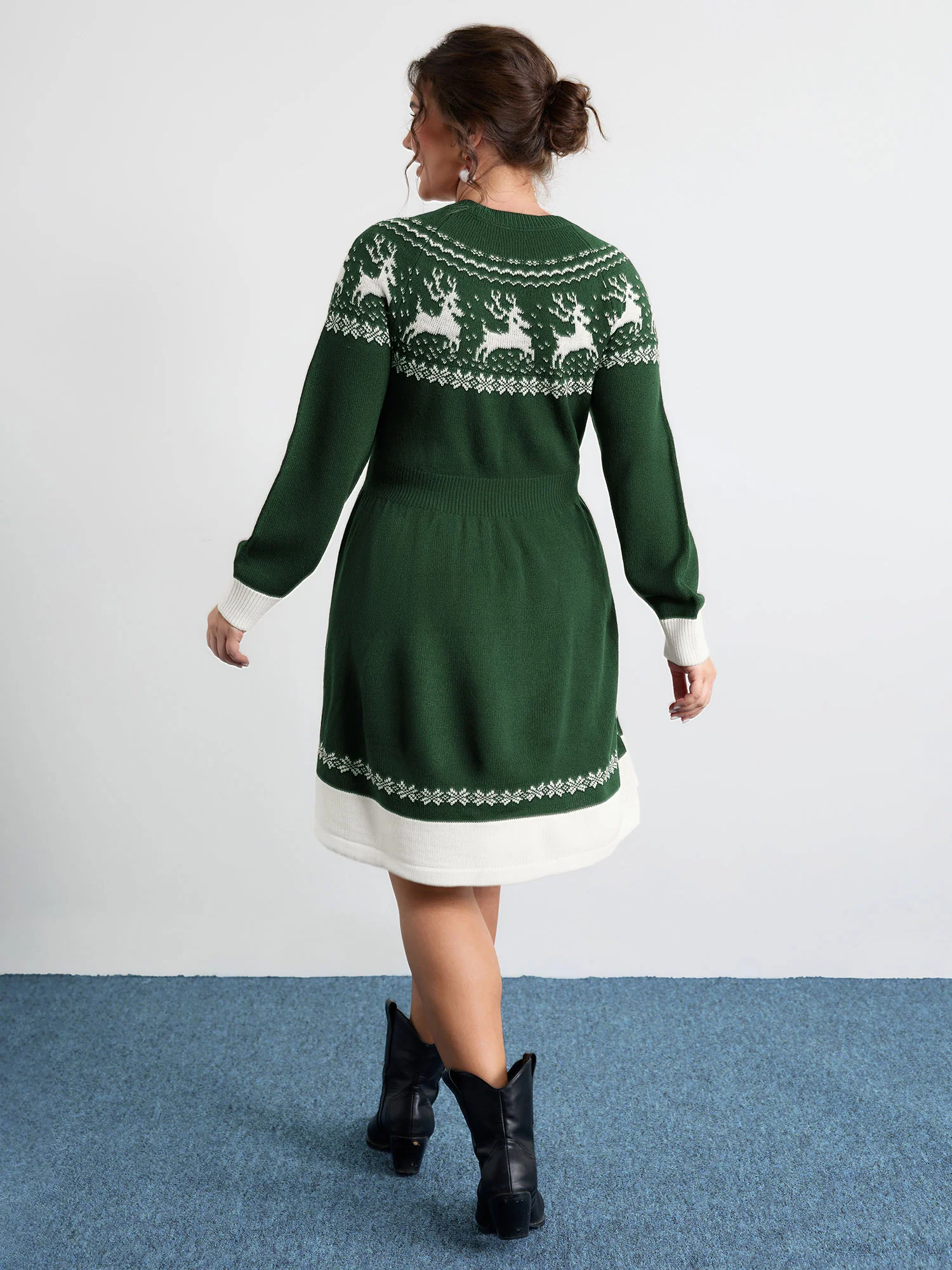 Reindeer Print Cinched-Waist Sweater Mini Dress - Image 19