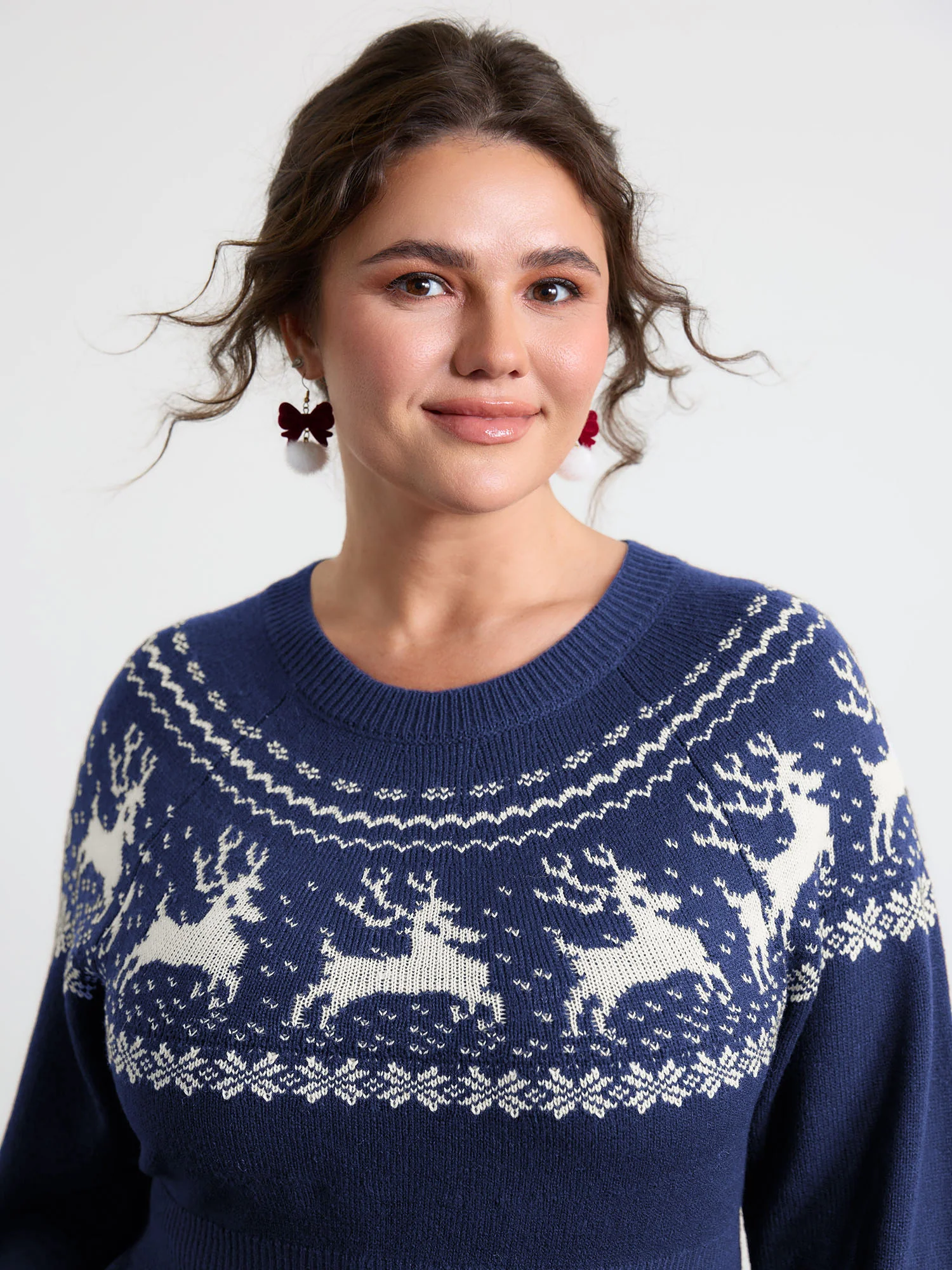 Reindeer Print Cinched-Waist Sweater Mini Dress - Image 21