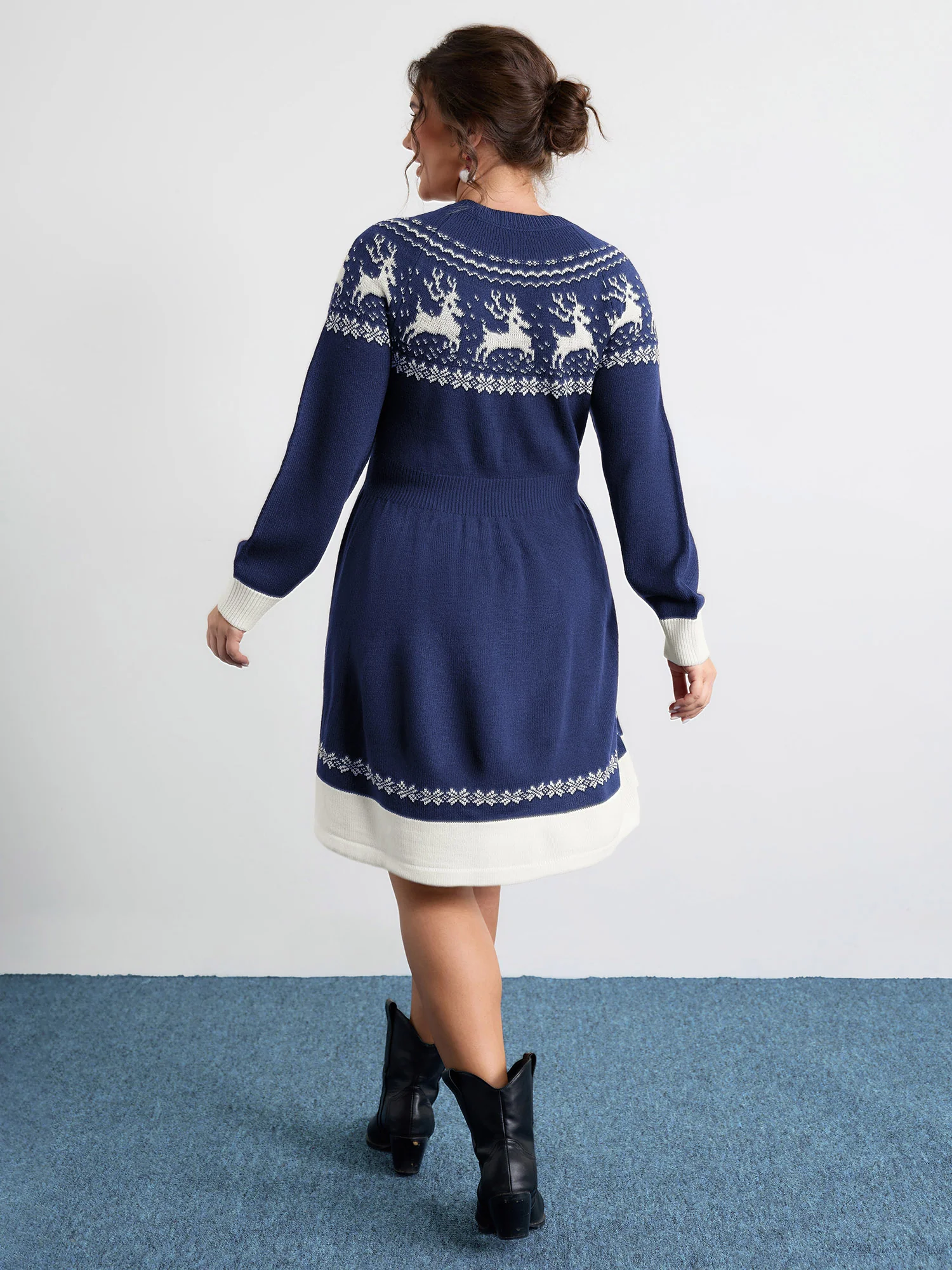 Reindeer Print Cinched-Waist Sweater Mini Dress - Image 23