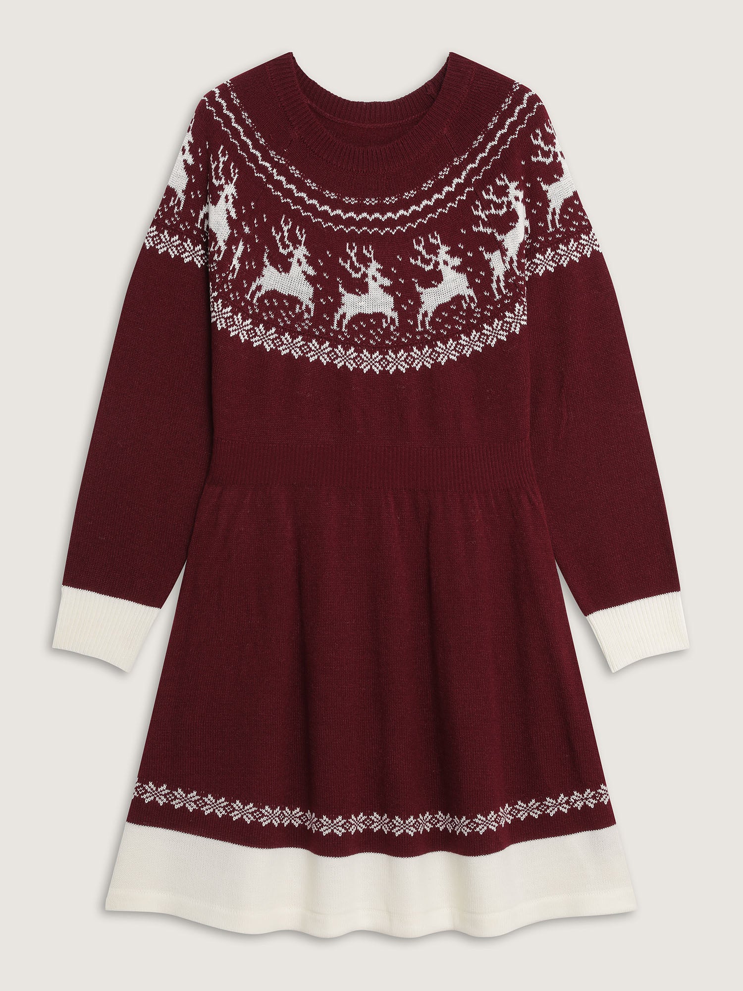 Reindeer Print Cinched-Waist Sweater Mini Dress - Image 7