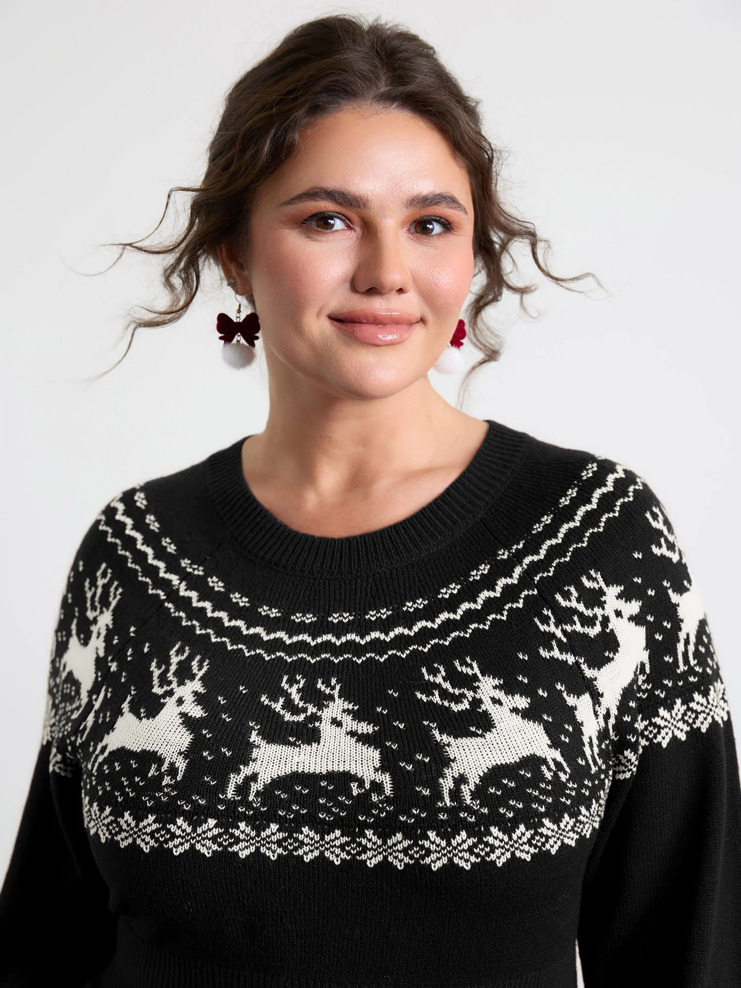 Reindeer Print Cinched-Waist Sweater Mini Dress - Image 9