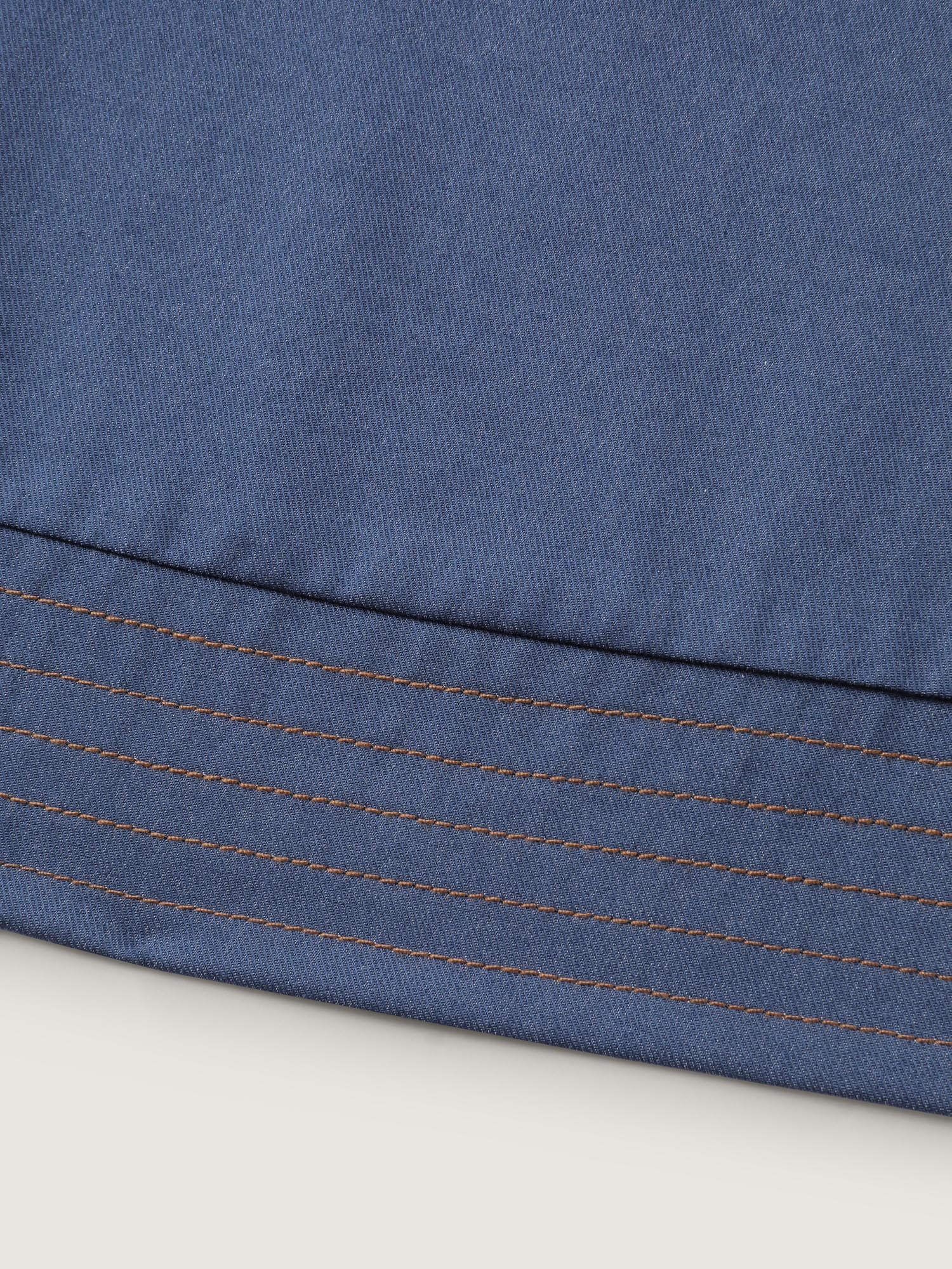 Relaxed-Fit Denim-Style Neck Tie Blouse - Image 6