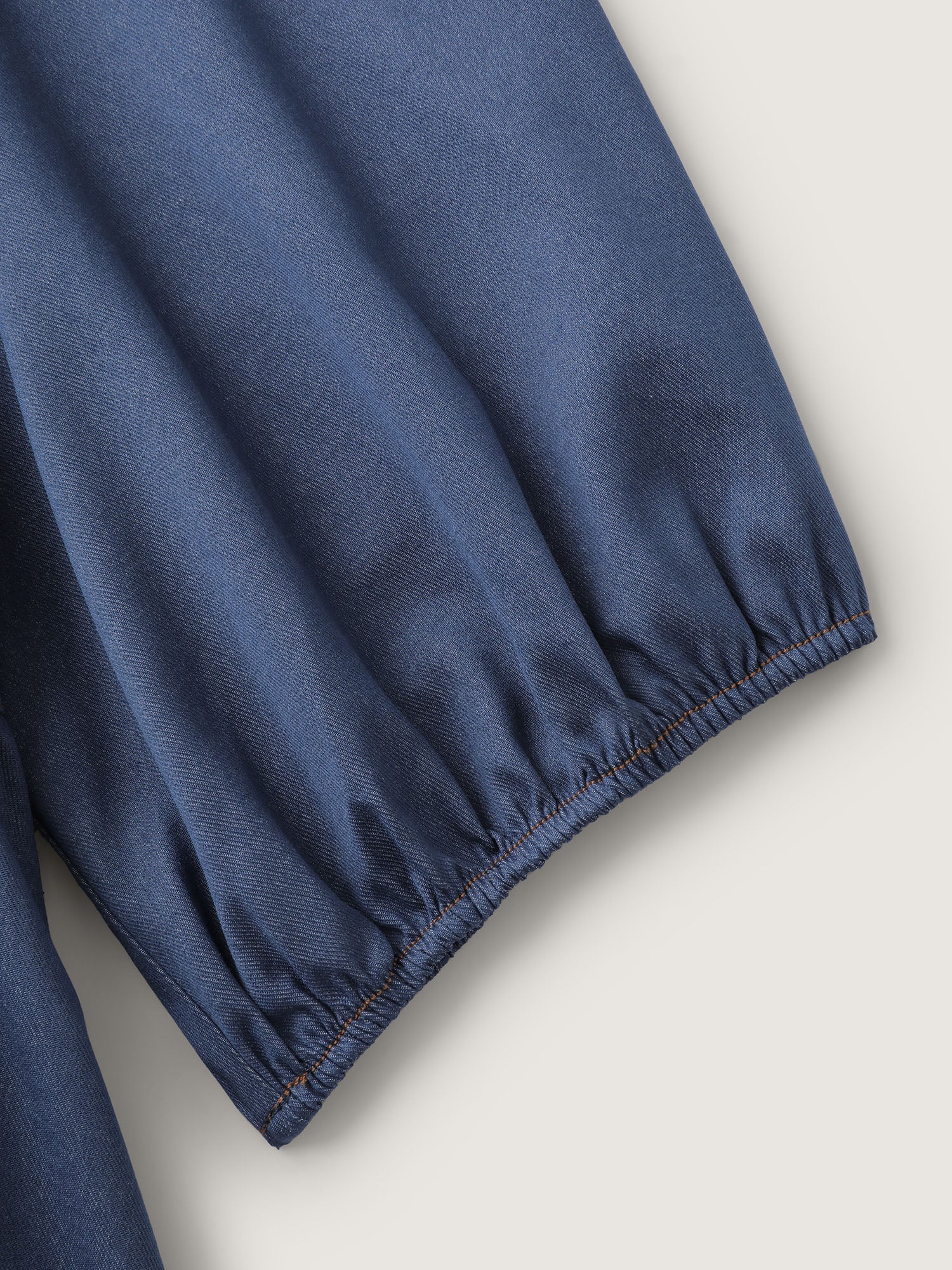 Relaxed-Fit Denim-Style Neck Tie Blouse - Image 7