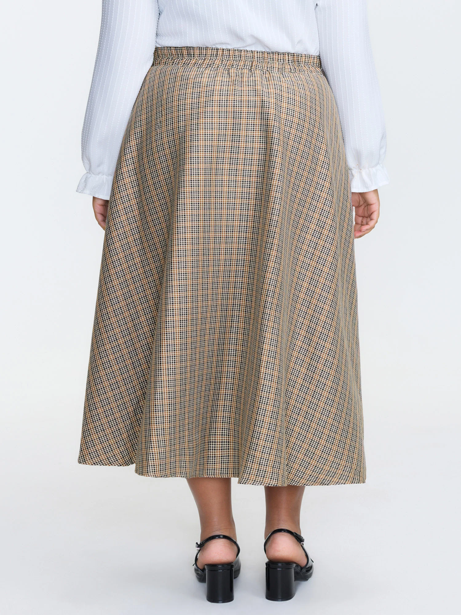 Retro Check Pattern Button Decor Midi Skirt - Image 4