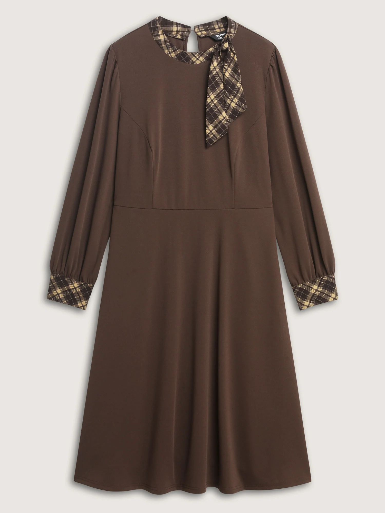 Retro Checkered Mock Neck Midi Dress - Image 7