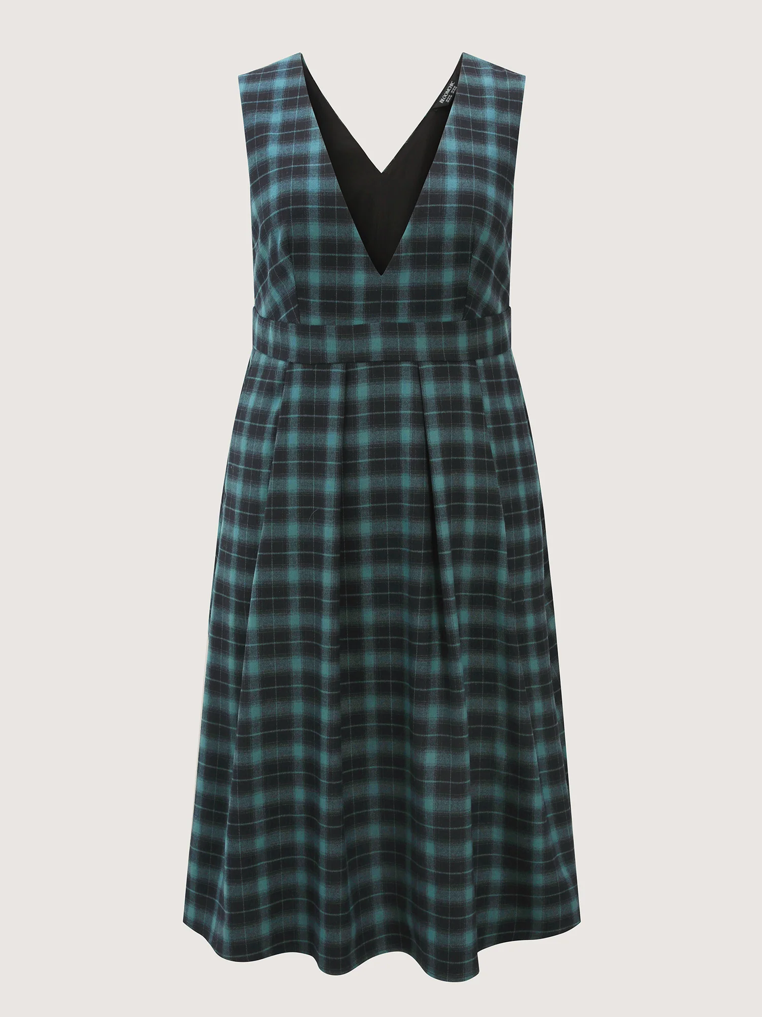 Retro Checkered Print V-Neck Overall Midi Dress - Image 7
