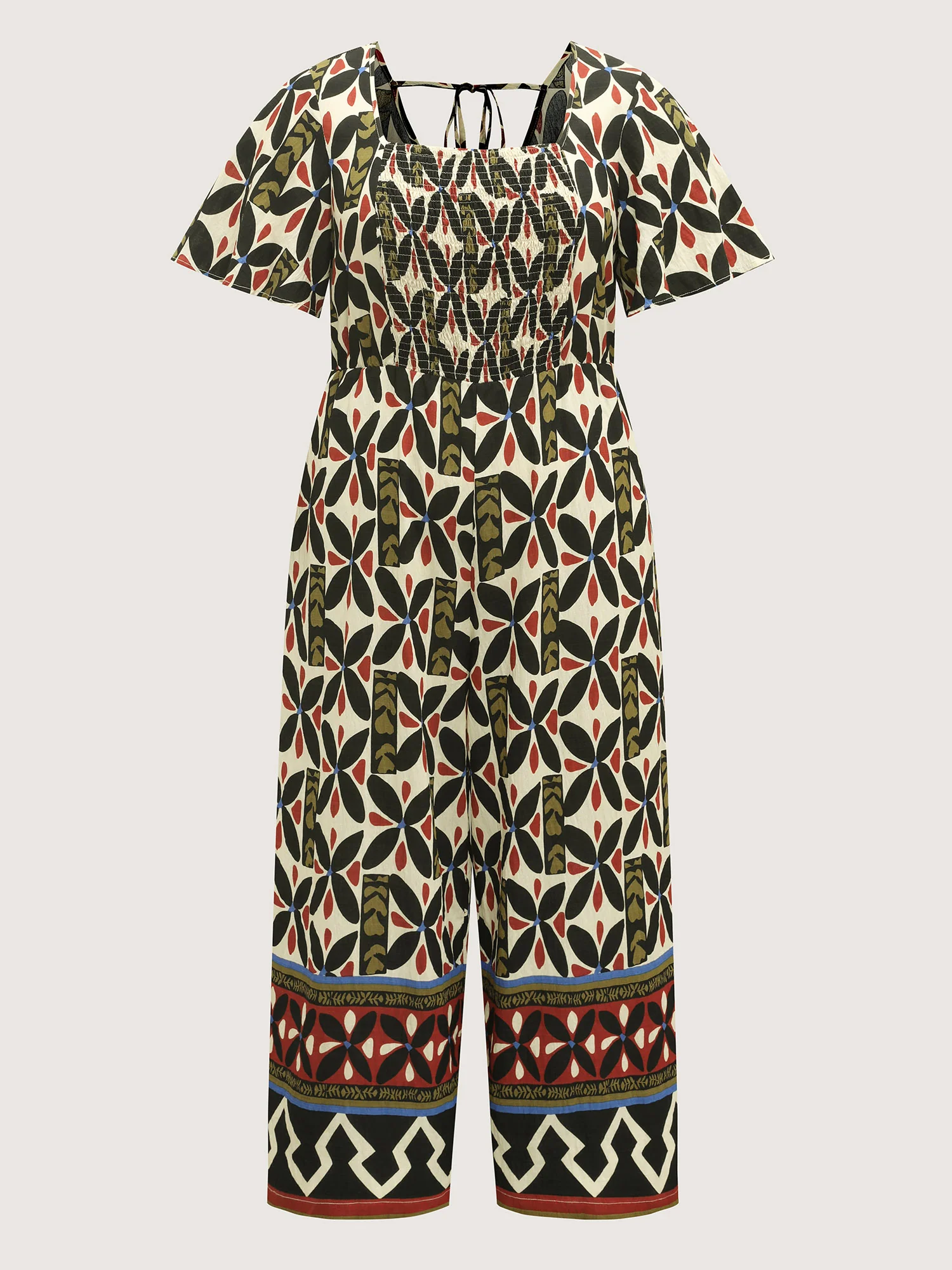 Retro Chic Print Shirred Bodice Jumpsuit - Image 7