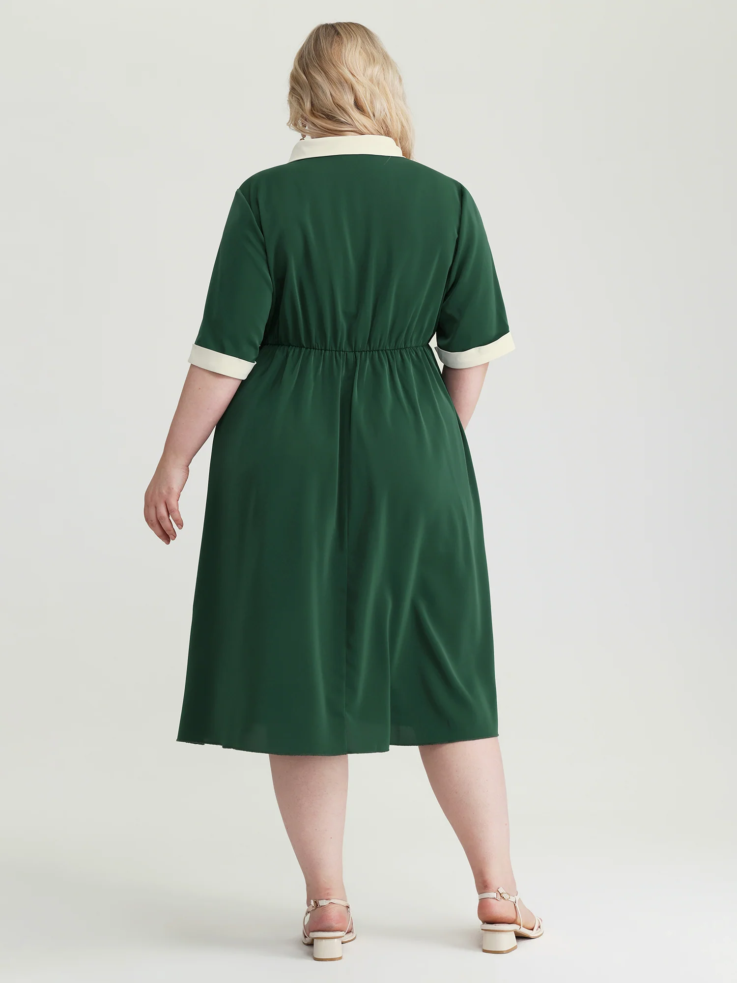 Retro Color Contrast Floating Collar Midi Dress - Image 4