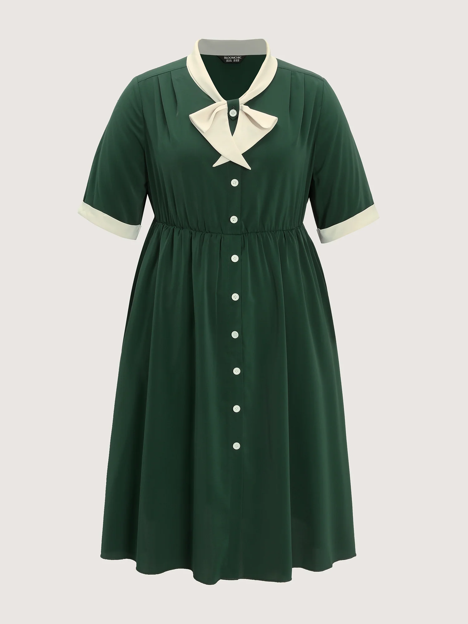 Retro Color Contrast Floating Collar Midi Dress - Image 5