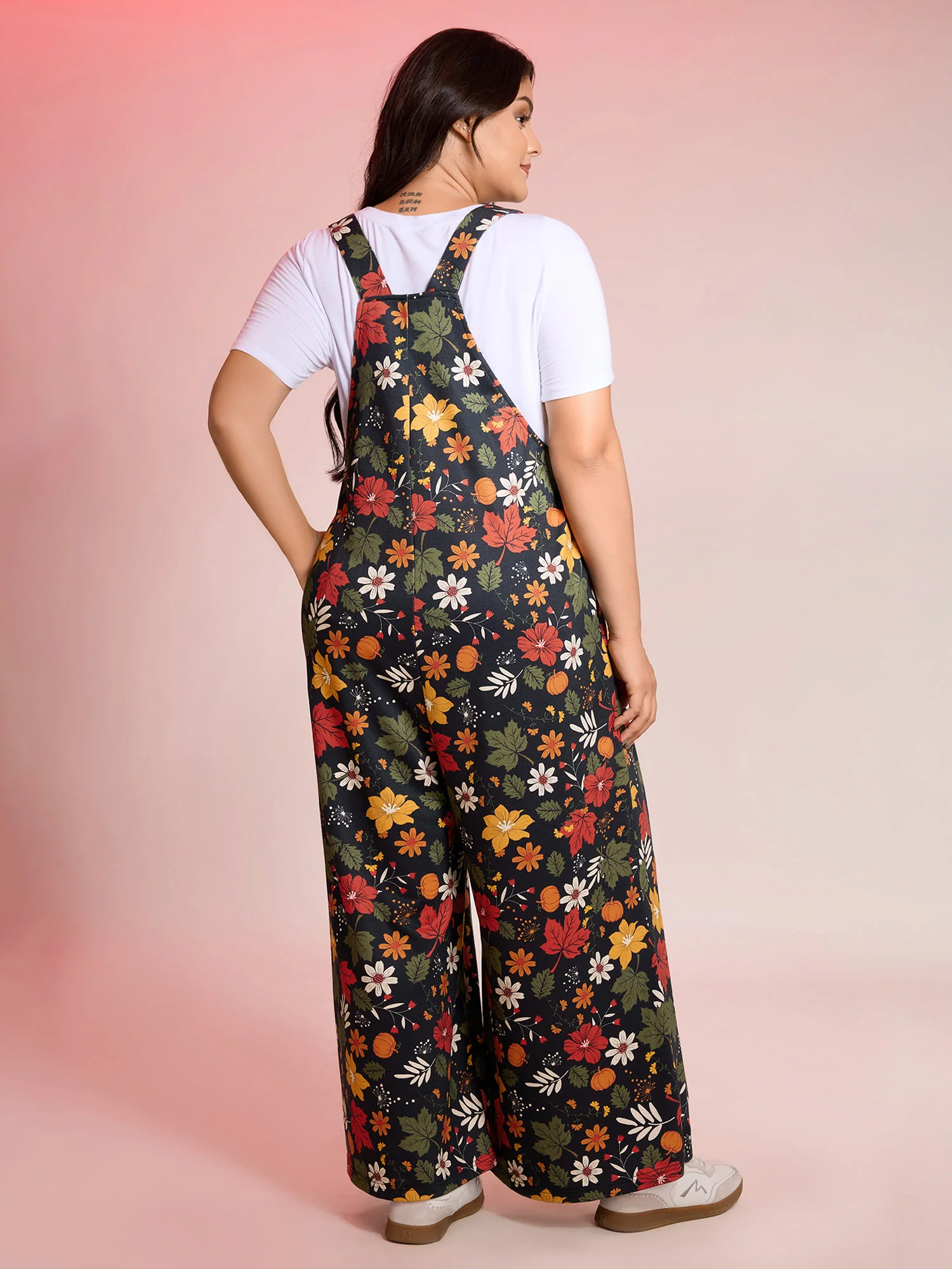 Retro Fall Print Relaxed Fit Jumpsuit - Image 4