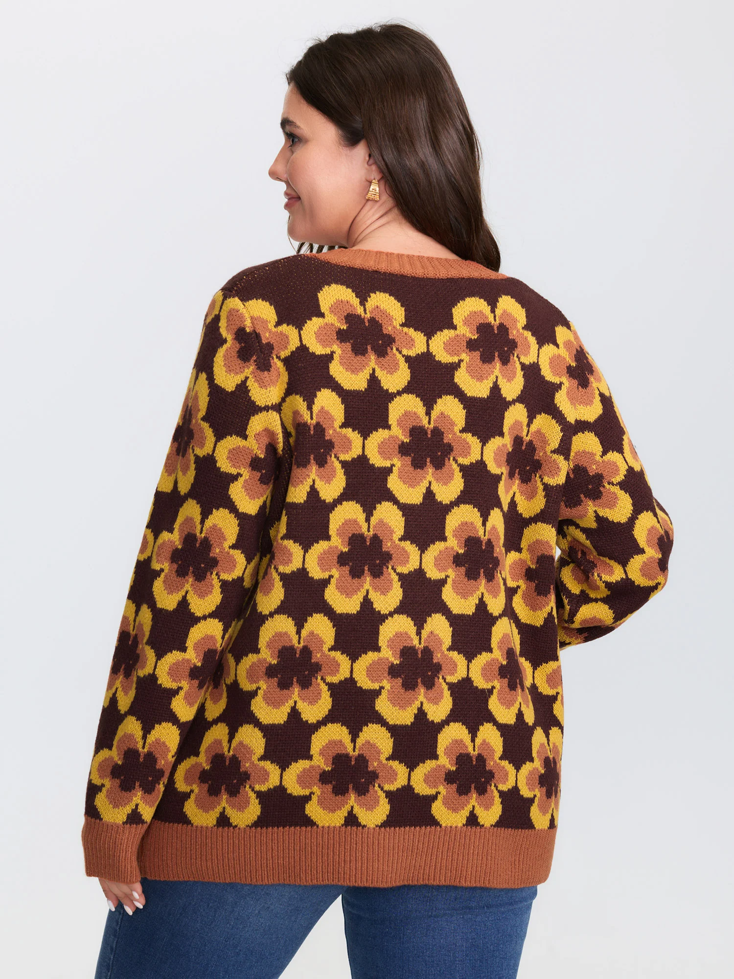 Retro Floral Jacquard Knit Cardigan - Image 4