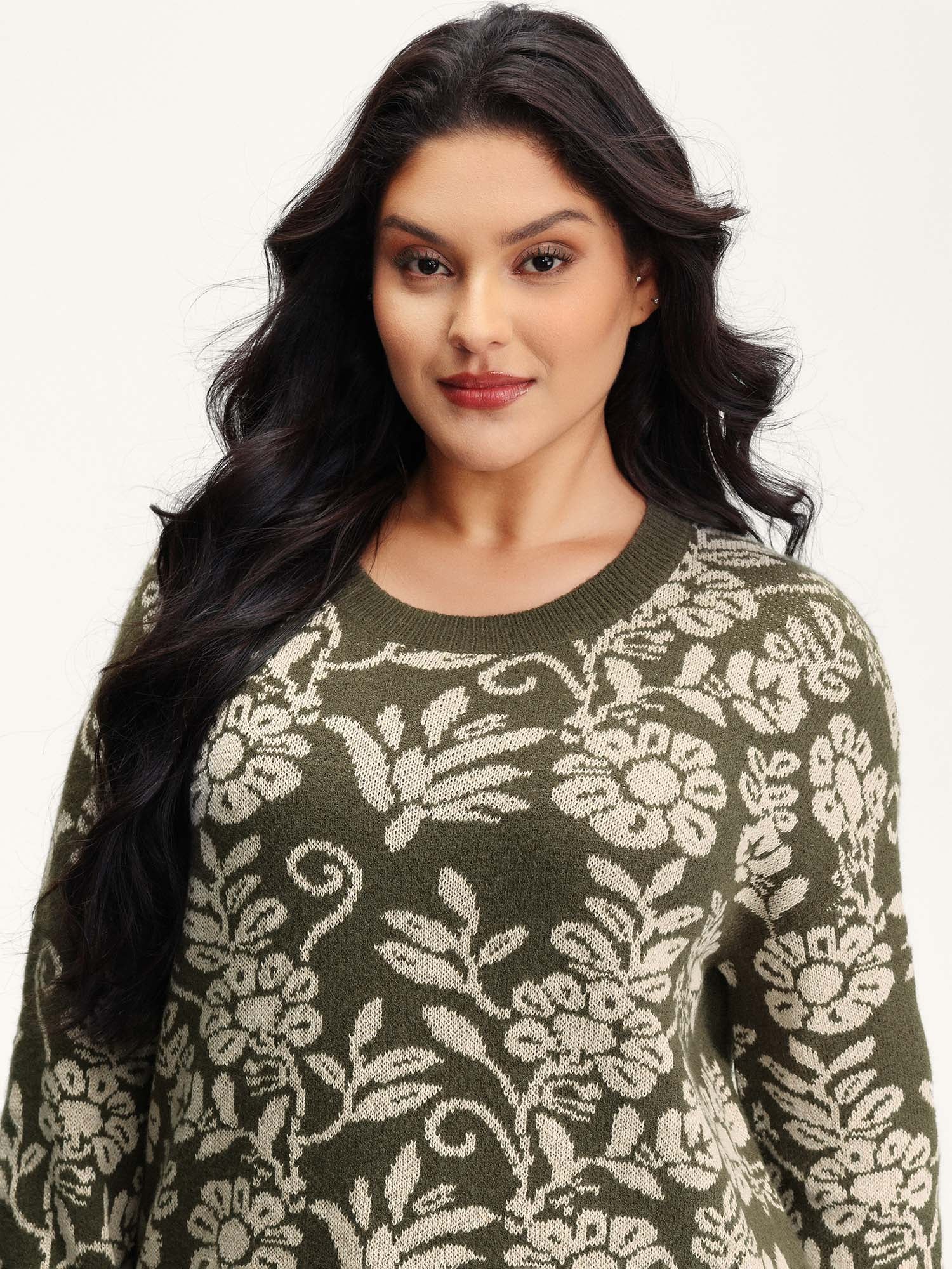 Retro Floral Jacquard Lantern Sleeve Cardigan - Image 2