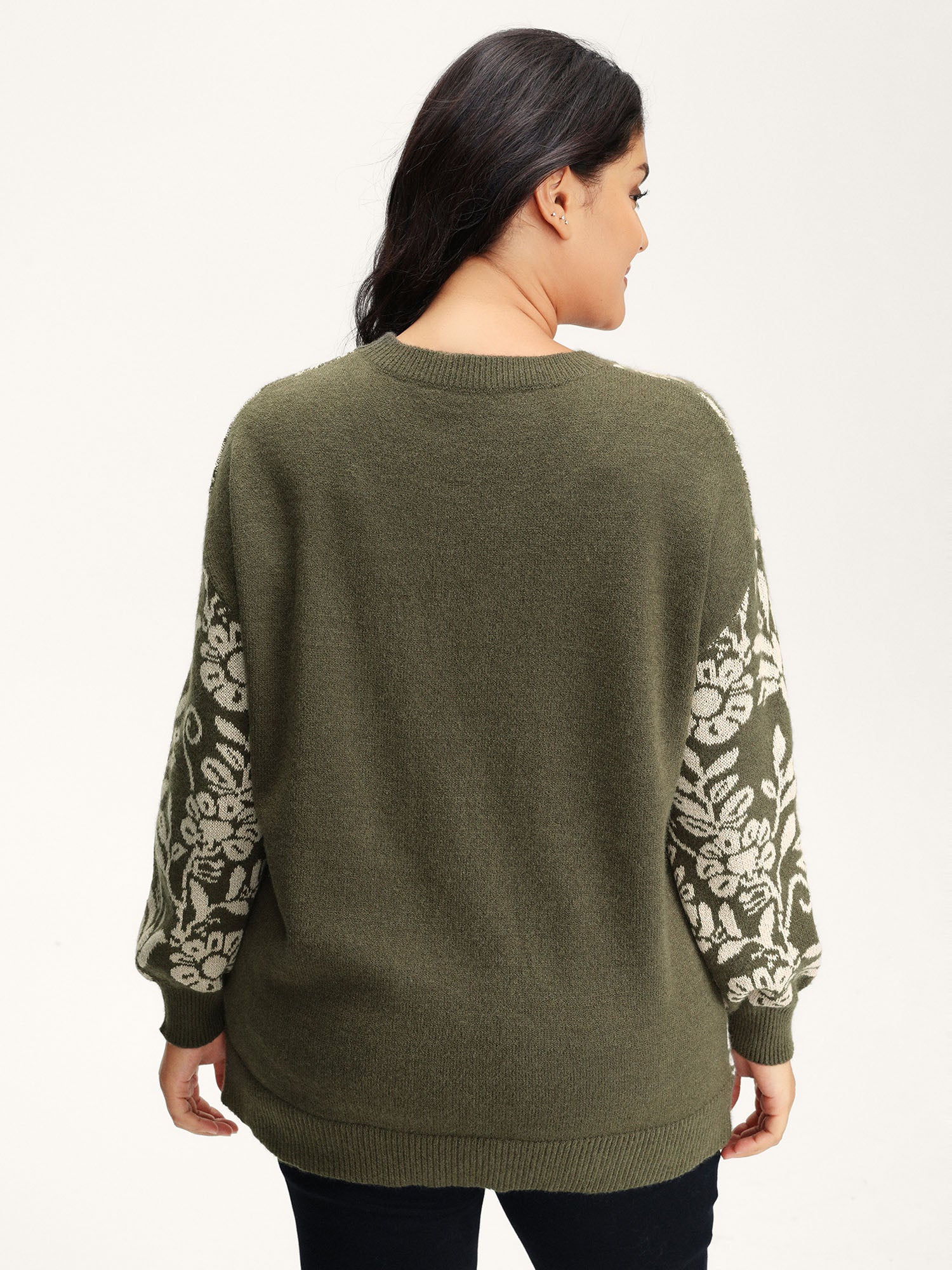 Retro Floral Jacquard Lantern Sleeve Cardigan - Image 4