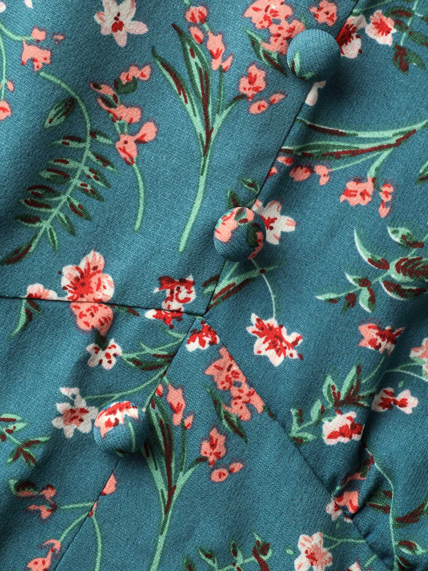 Retro Floral Print Button Detail Midi Dress - Image 5