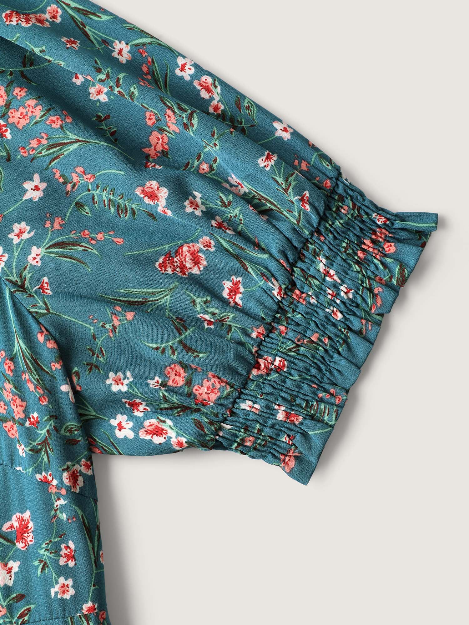 Retro Floral Print Button Detail Midi Dress - Image 6