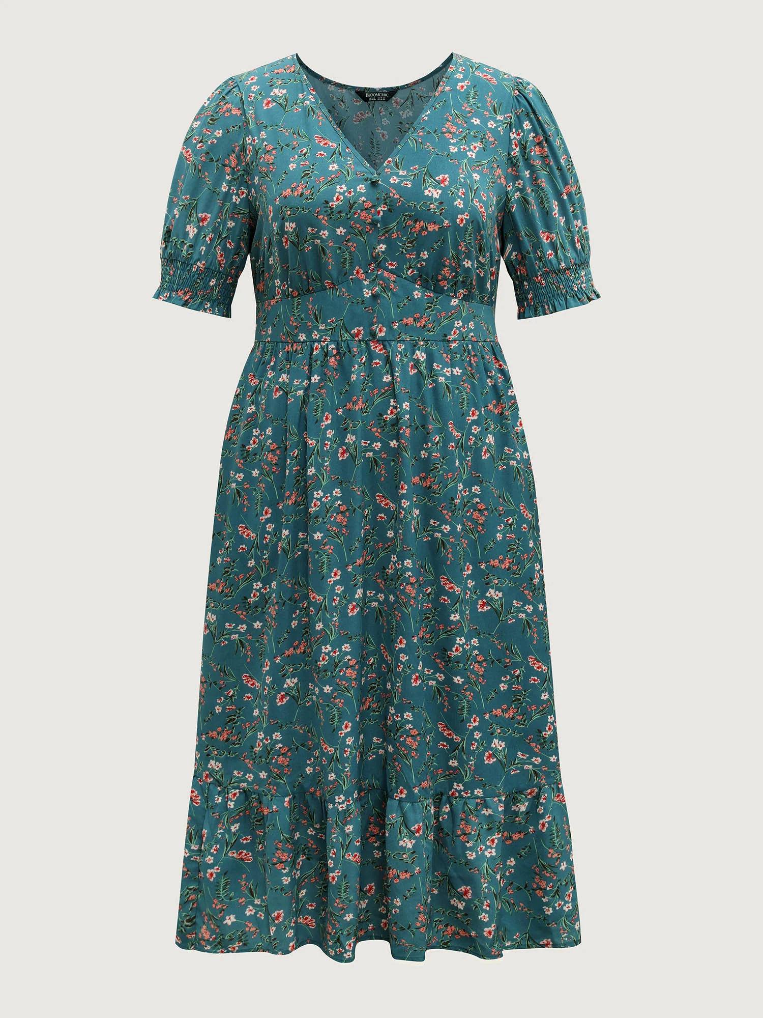 Retro Floral Print Button Detail Midi Dress - Image 7