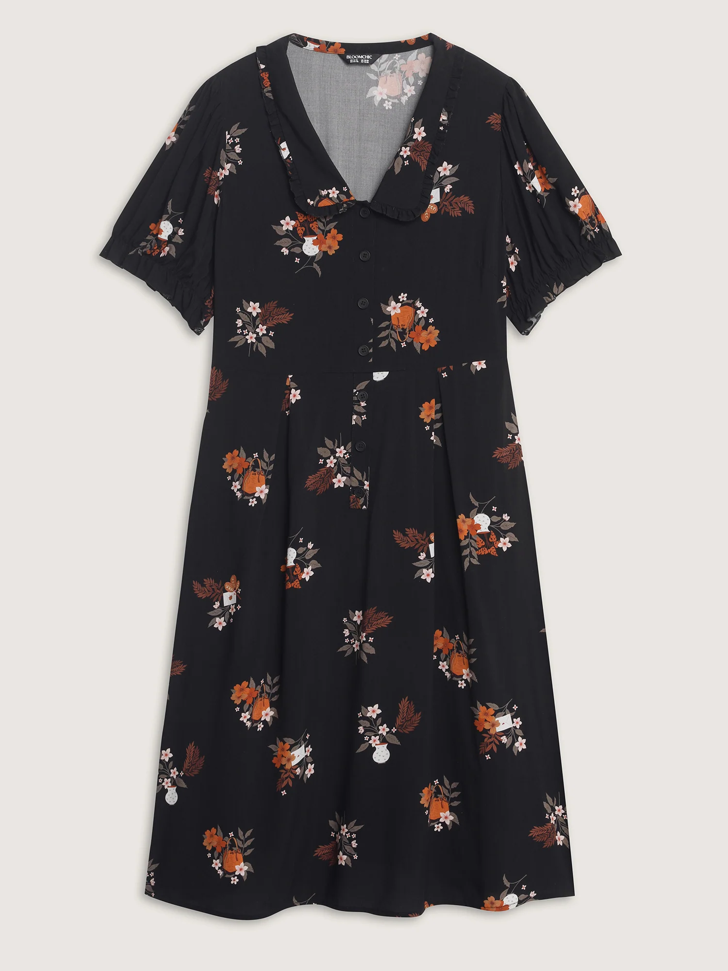 Retro Floral Print Cinched-Waist Midi Dress - Image 7