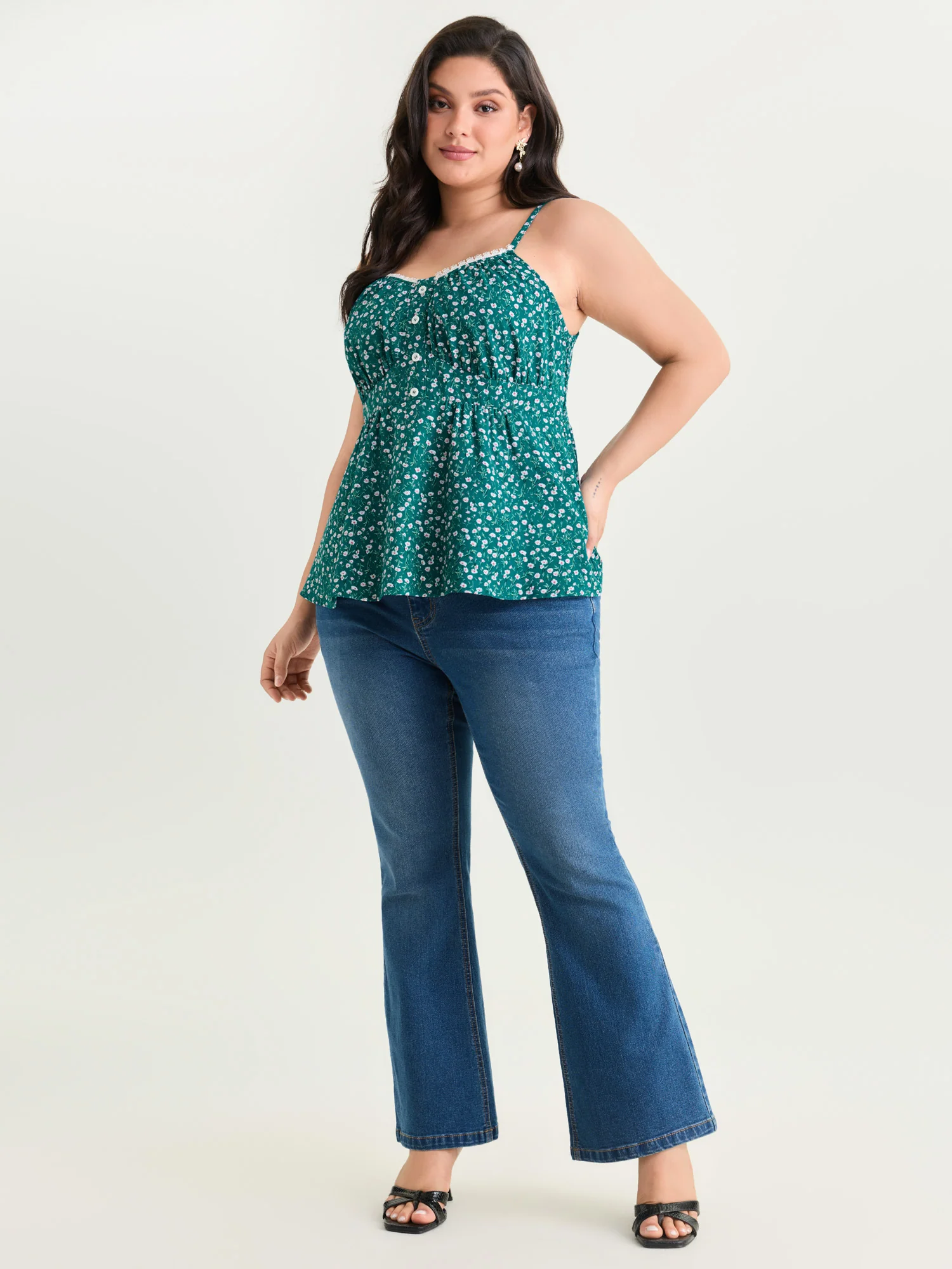Retro Floral Print Lace Trim Tank Top - Image 10