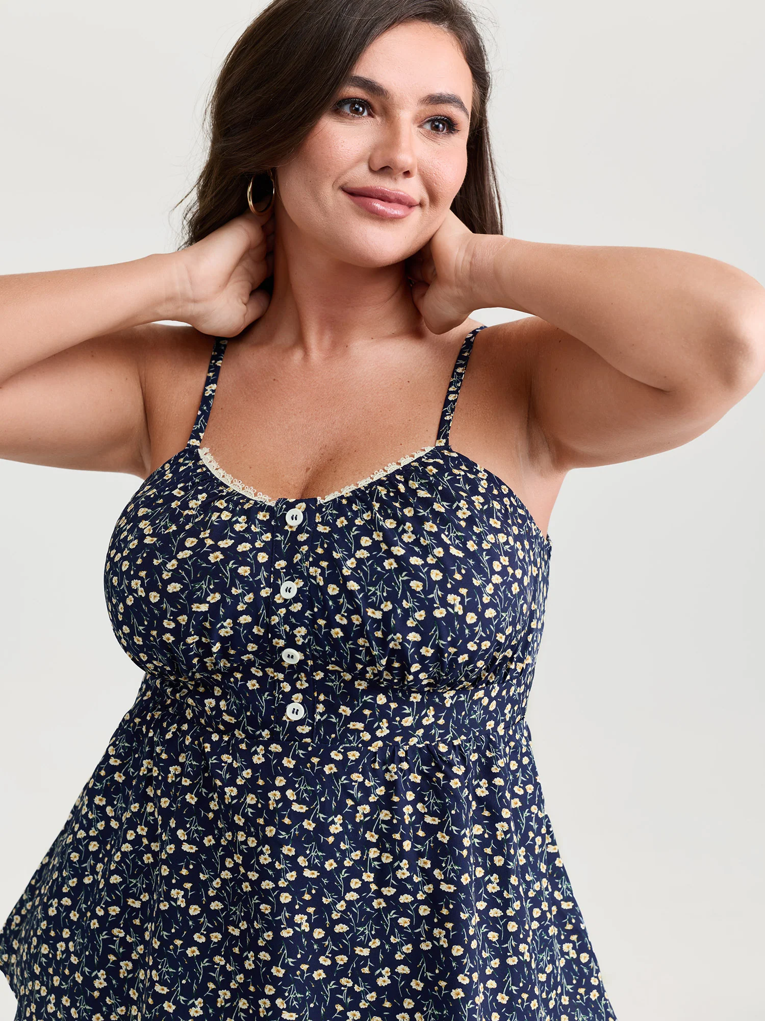 Retro Floral Print Lace Trim Tank Top - Image 2