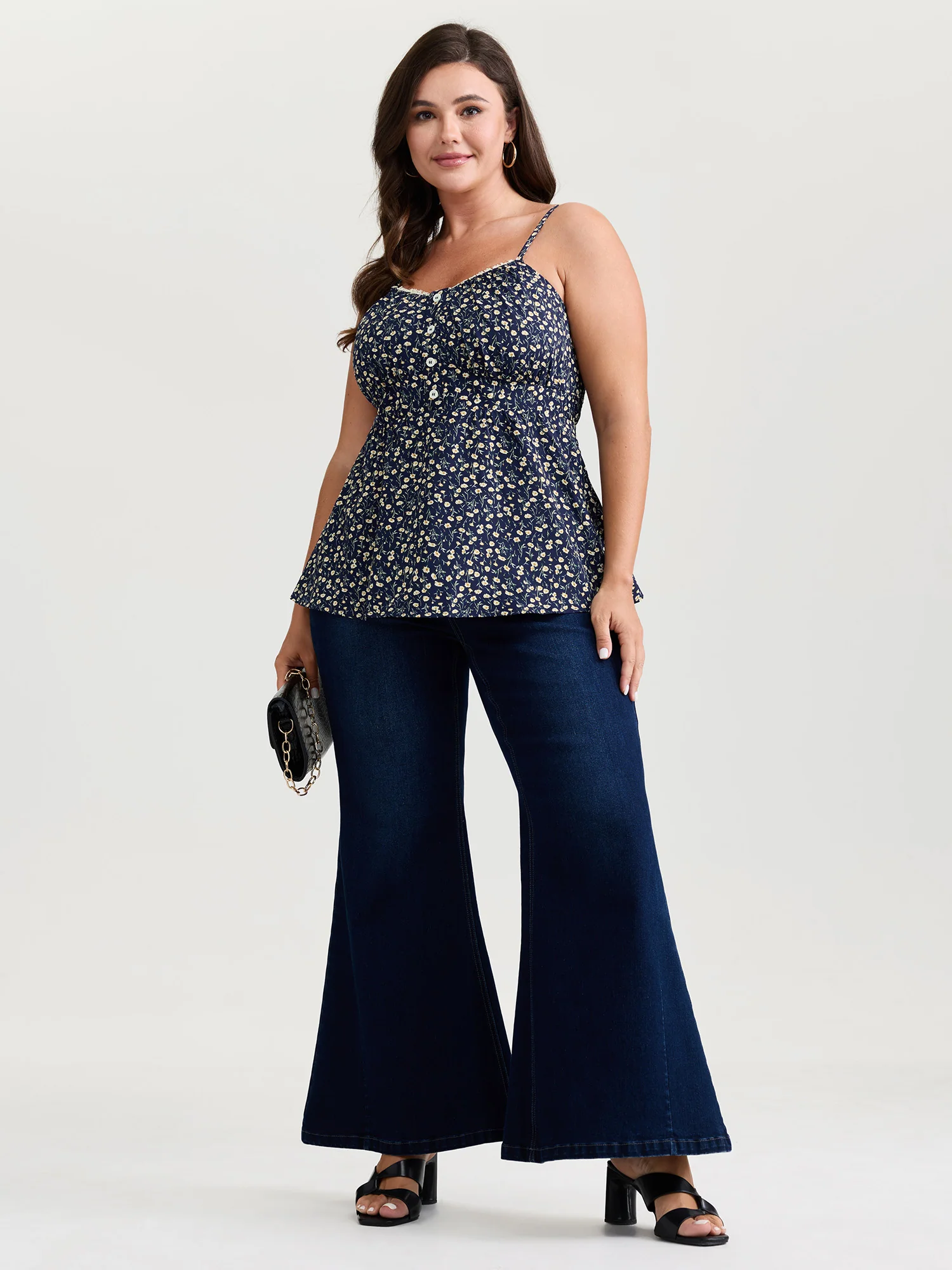Retro Floral Print Lace Trim Tank Top - Image 3
