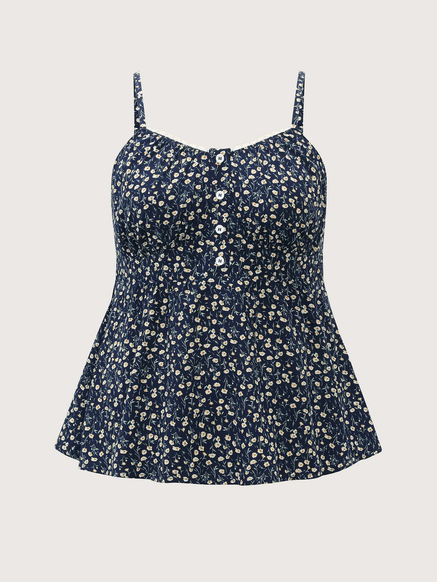 Retro Floral Print Lace Trim Tank Top - Image 7
