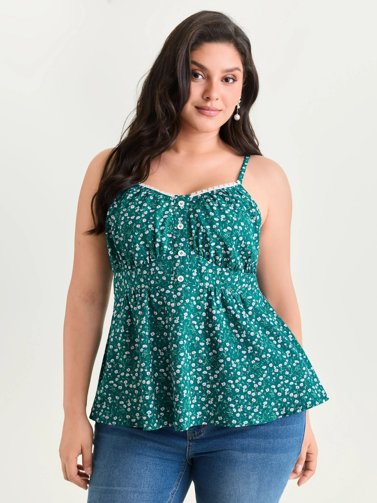Retro Floral Print Lace Trim Tank Top - Image 8