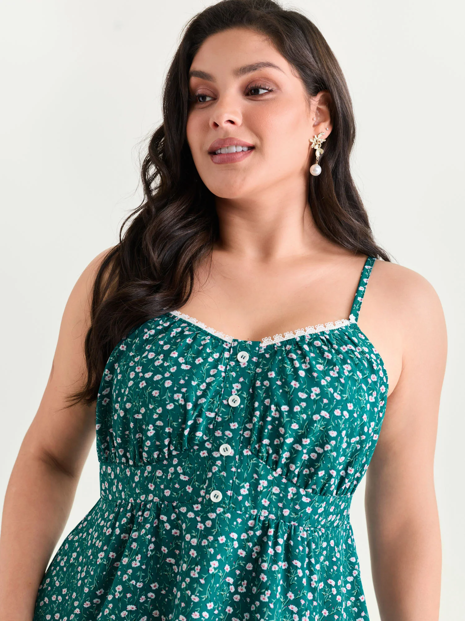 Retro Floral Print Lace Trim Tank Top - Image 9
