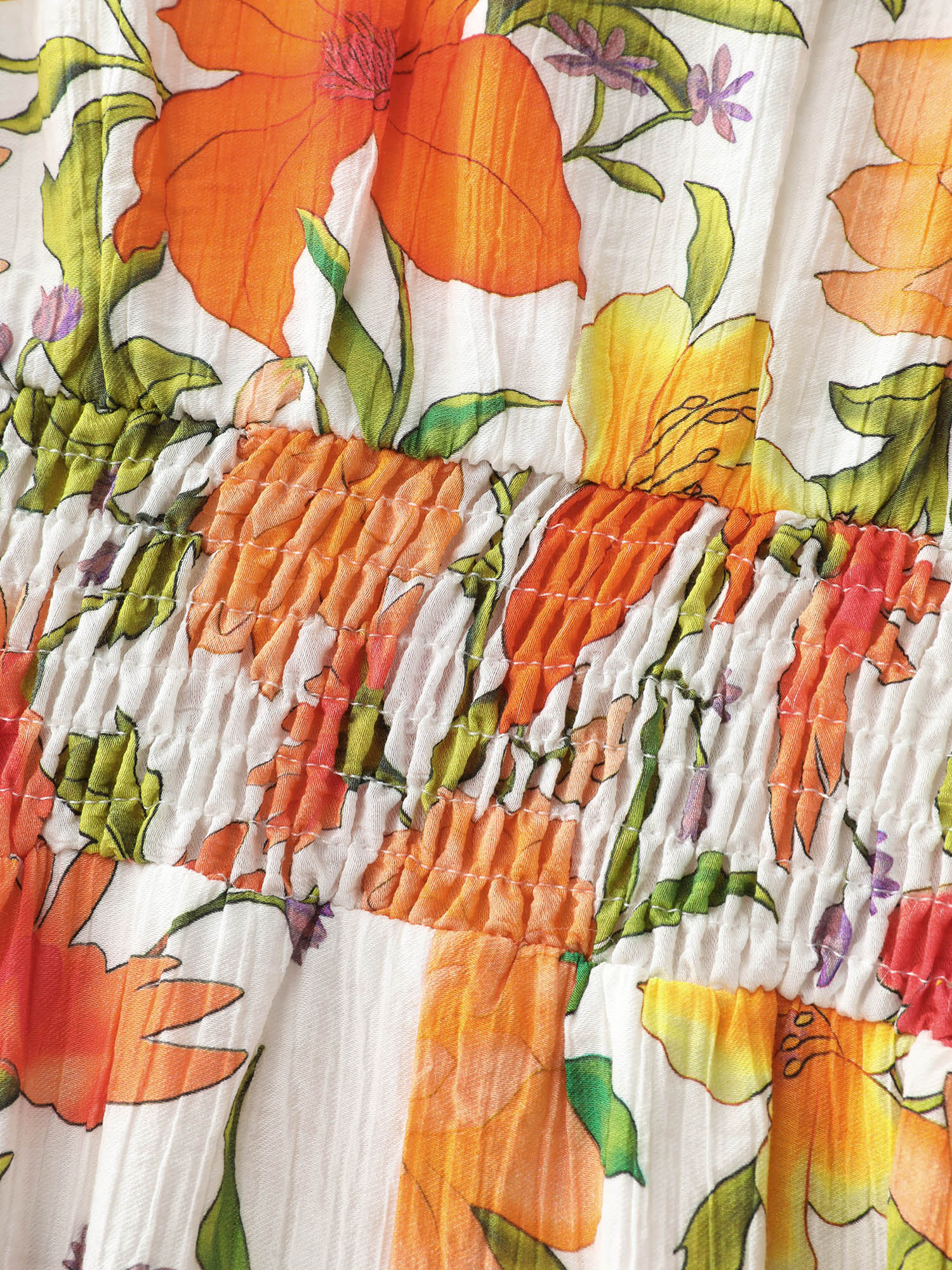 Retro Floral Print Shirred Waist Midi Dress - Image 5