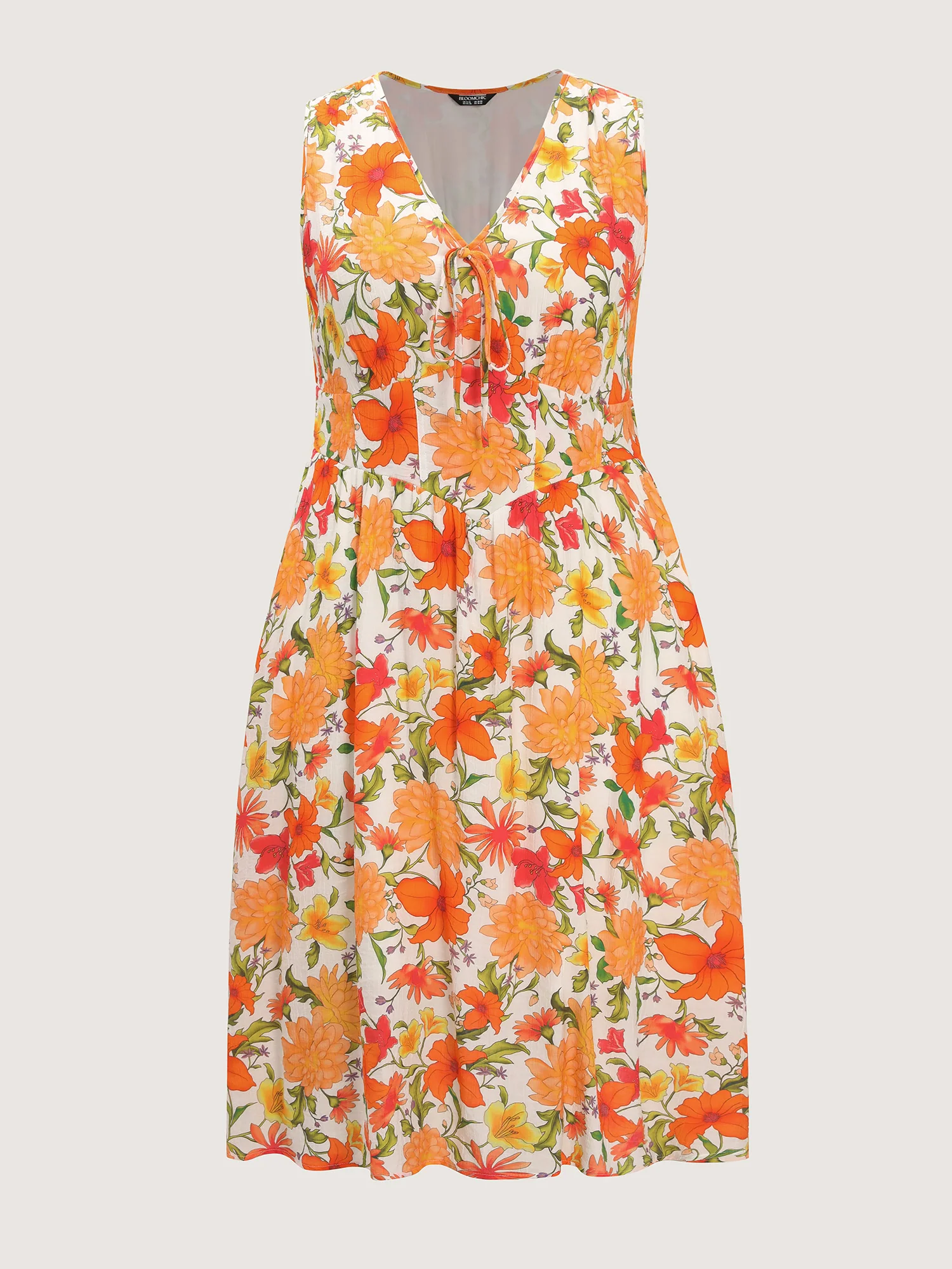 Retro Floral Print Shirred Waist Midi Dress - Image 7