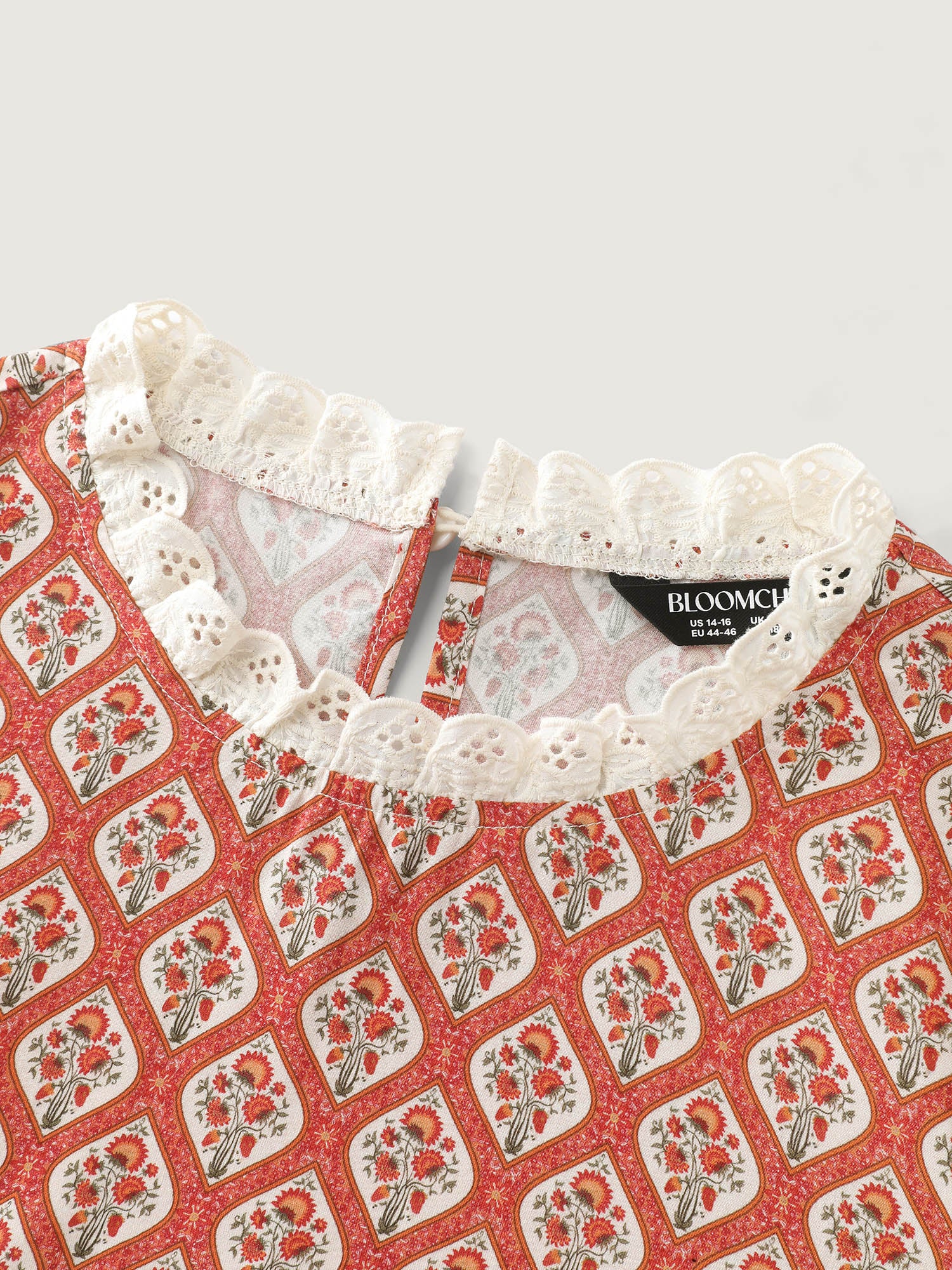 Retro Geometric Floral Print Round Neck Blouse - Image 7