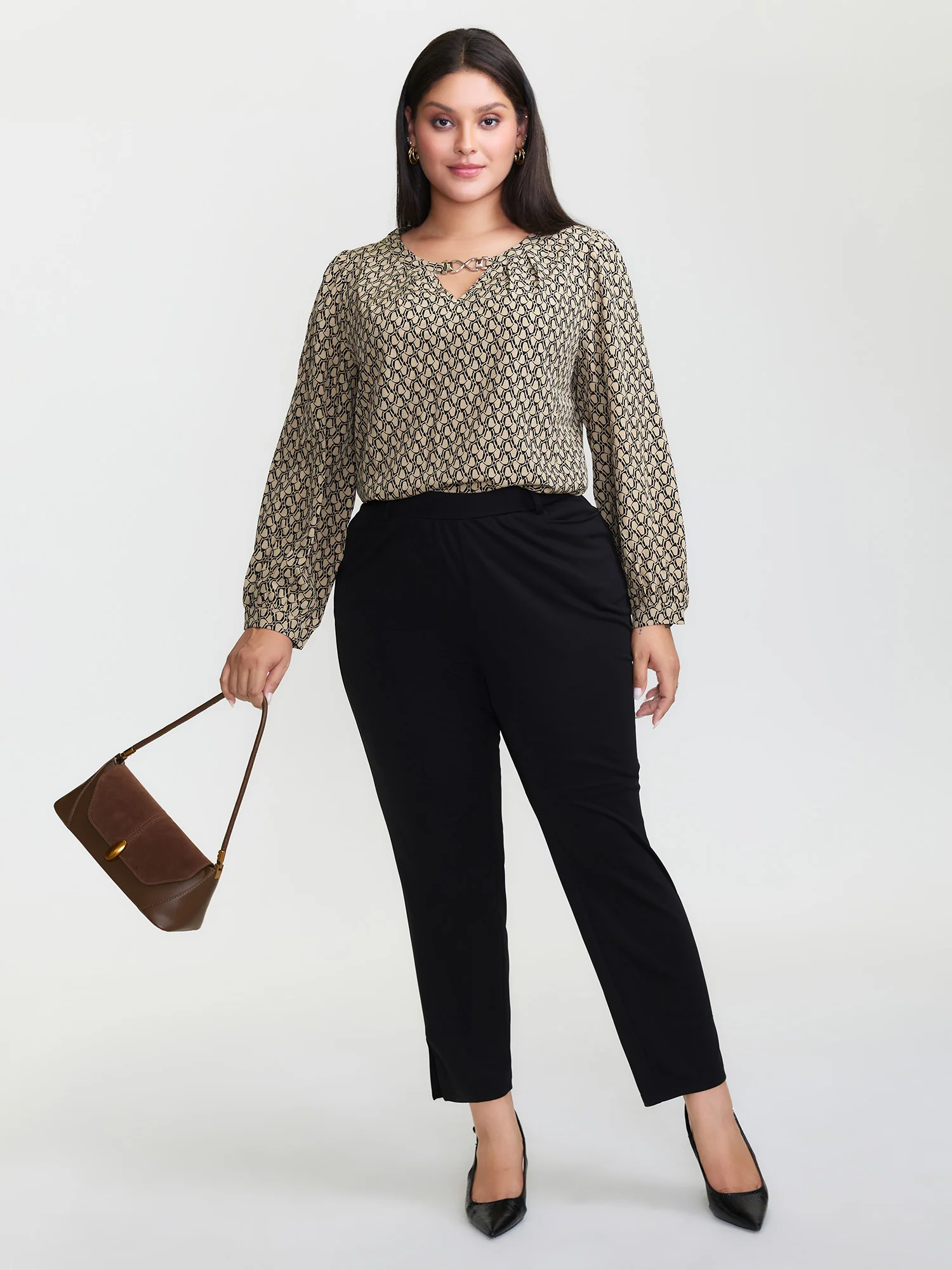Retro Geometric Print Metallic Detail Blouse - Image 3