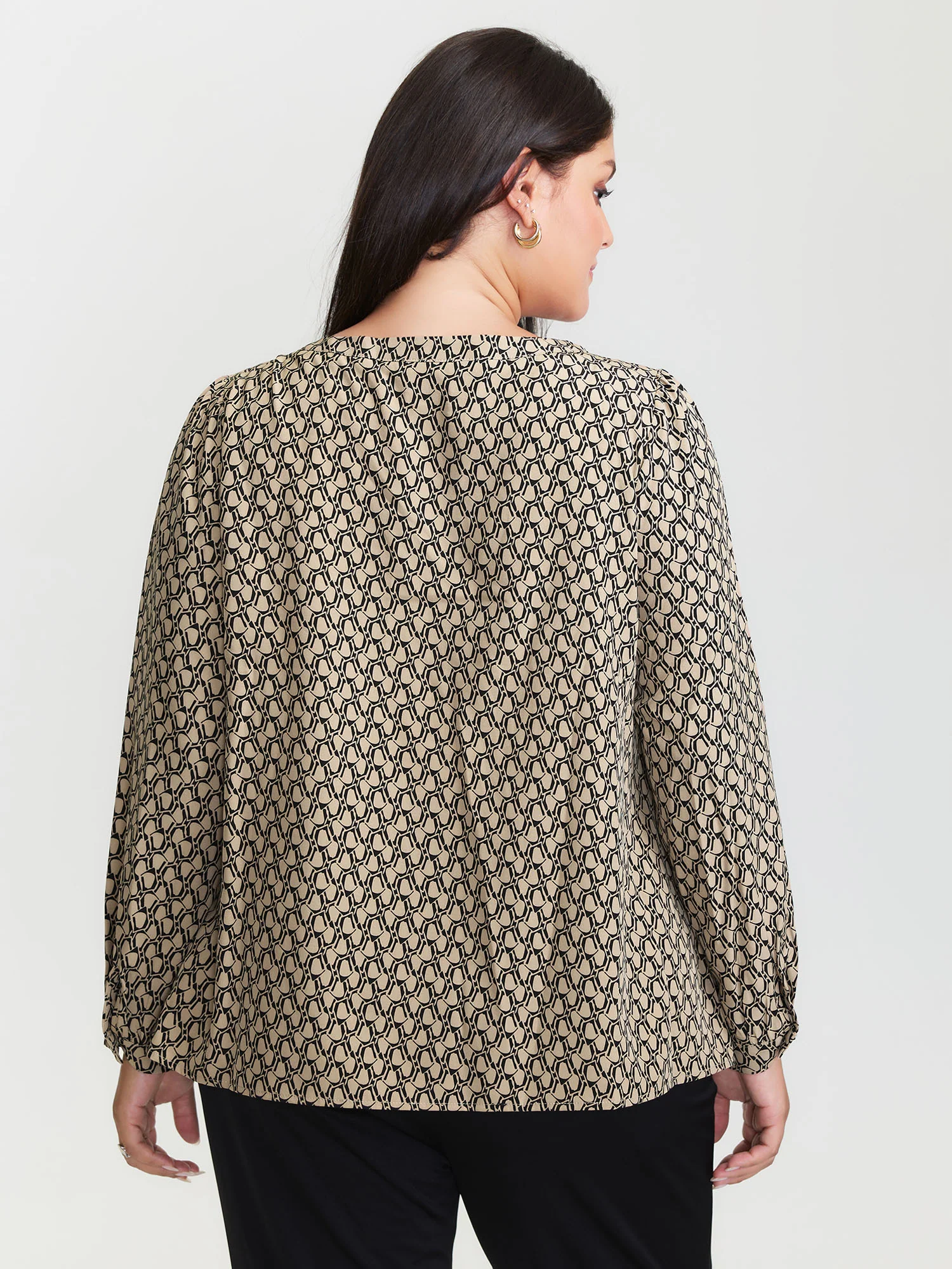 Retro Geometric Print Metallic Detail Blouse - Image 4