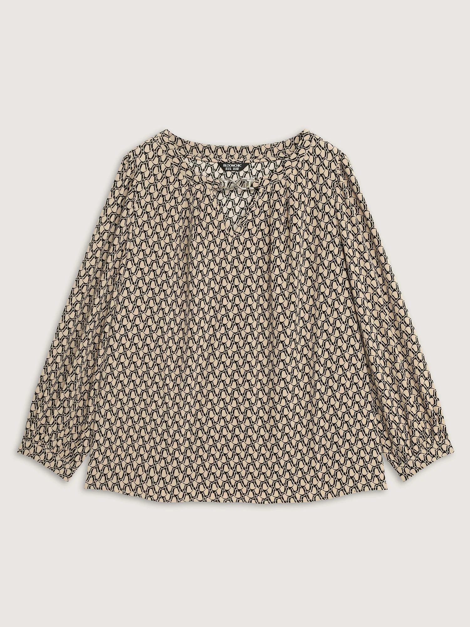 Retro Geometric Print Metallic Detail Blouse - Image 5