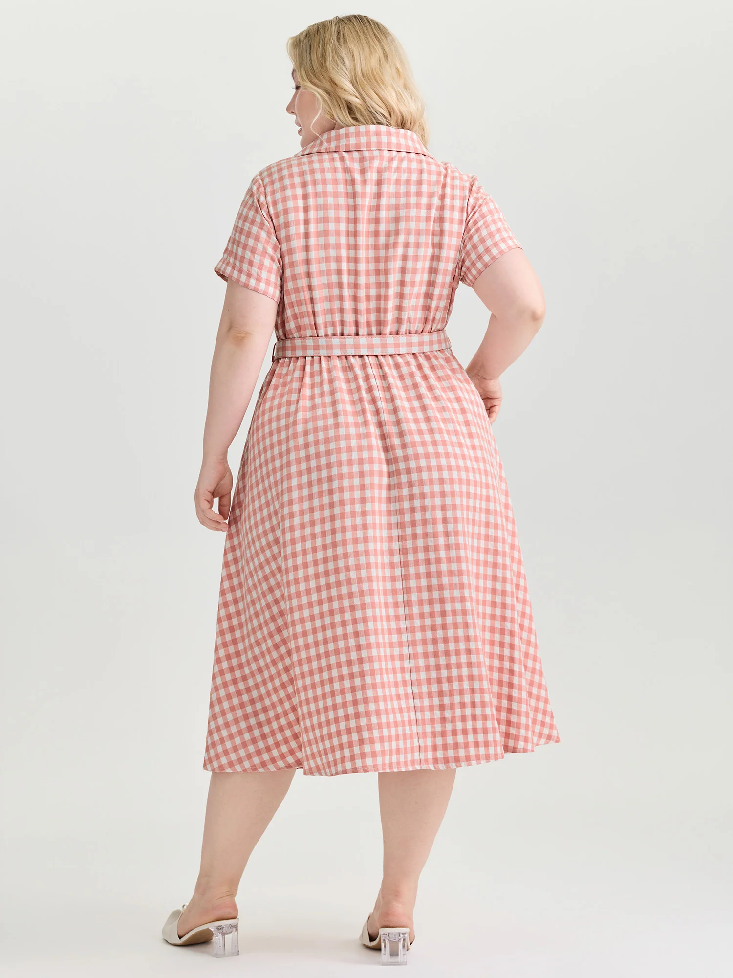 Retro Gingham Print Collared Midi Dress - Image 4