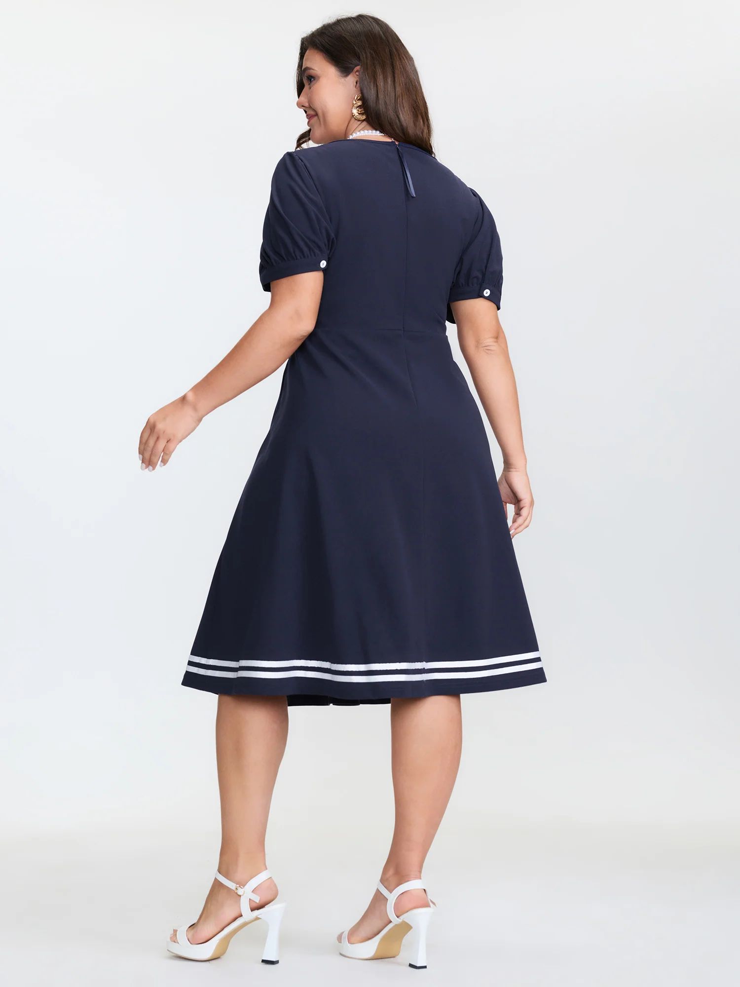 Retro Nautical Detail Color Contrast Mini Dress - Image 4