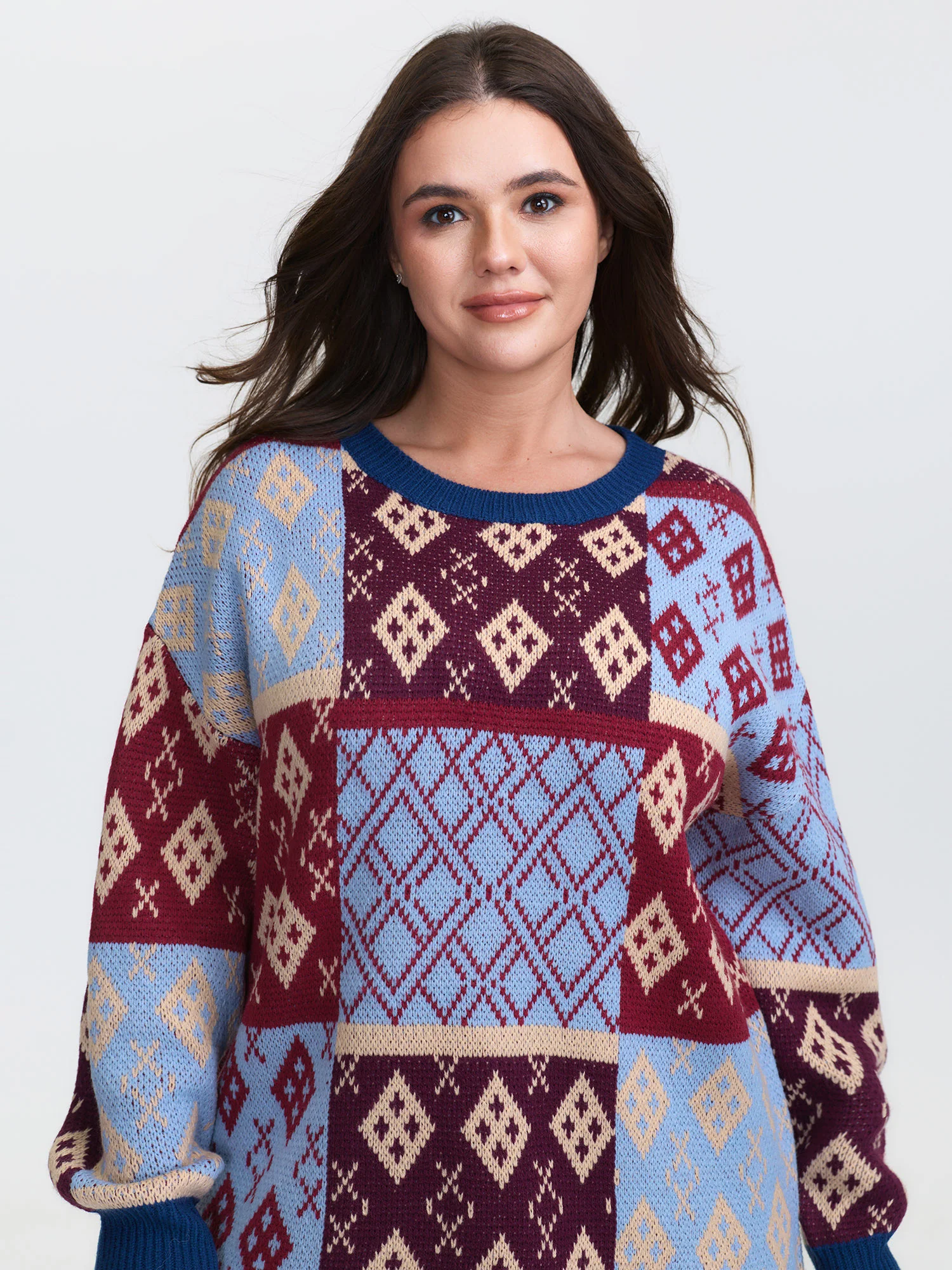 Retro Pattern Jacquard Color Block Pullover - Image 3
