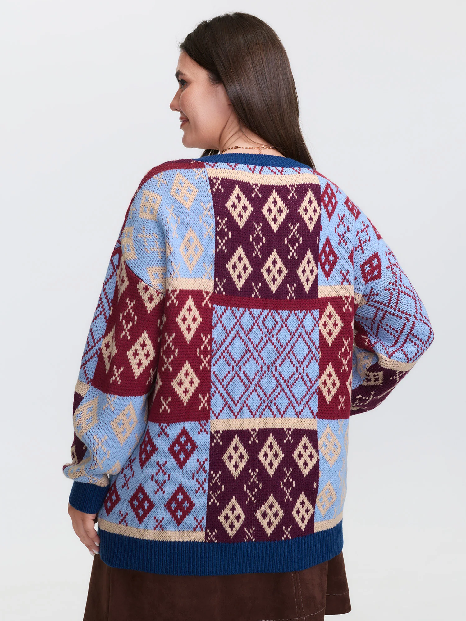 Retro Pattern Jacquard Color Block Pullover - Image 4