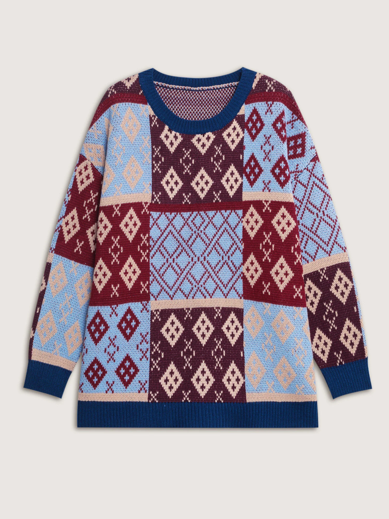 Retro Pattern Jacquard Color Block Pullover - Image 7