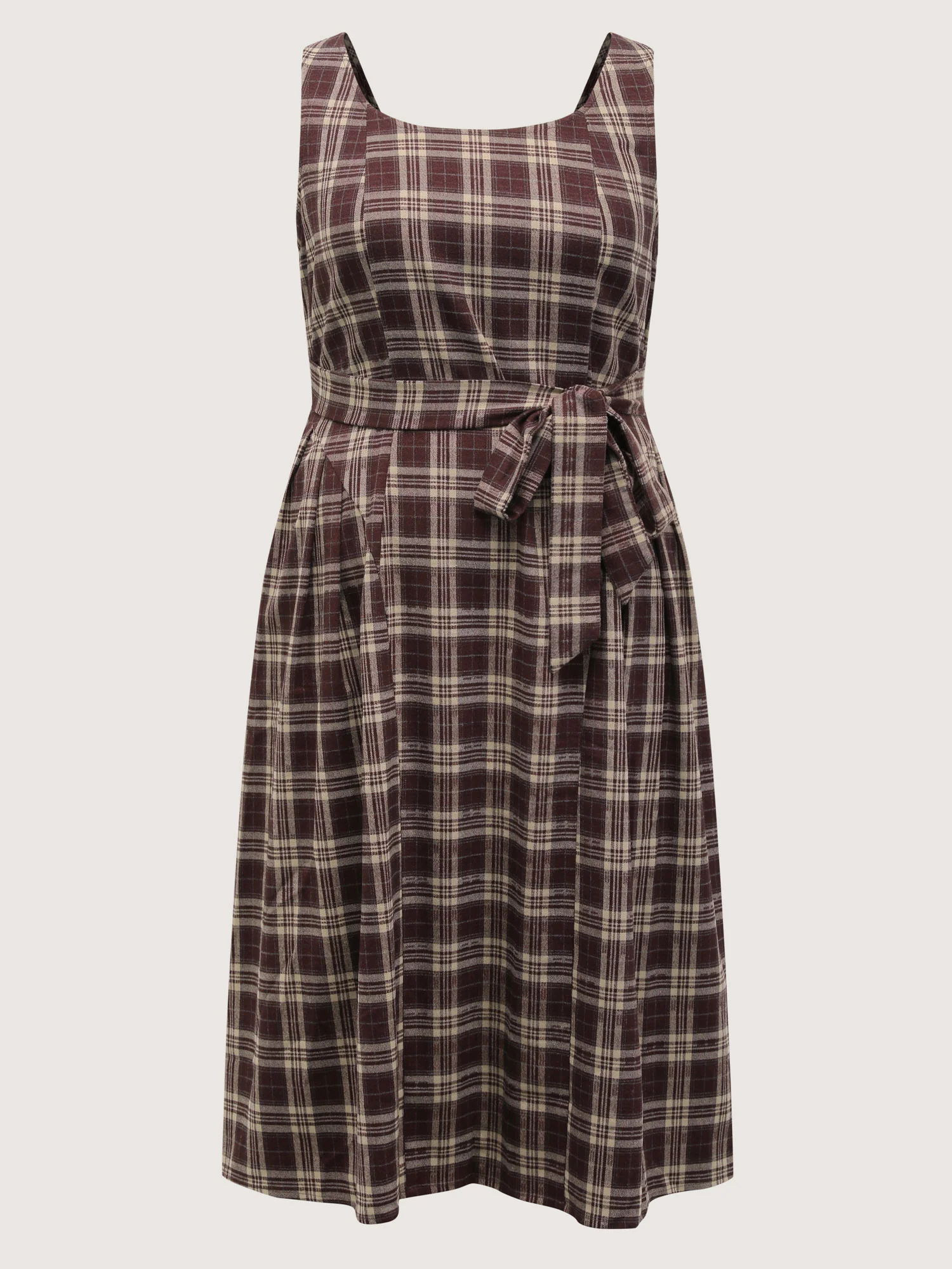 Retro Plaid Drop Waist Tie Midi Dress - Image 8