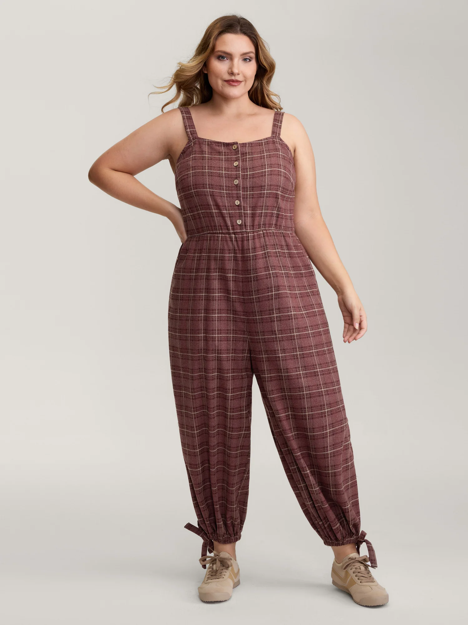 Retro Plaid Print Harem Style Jumpsuit