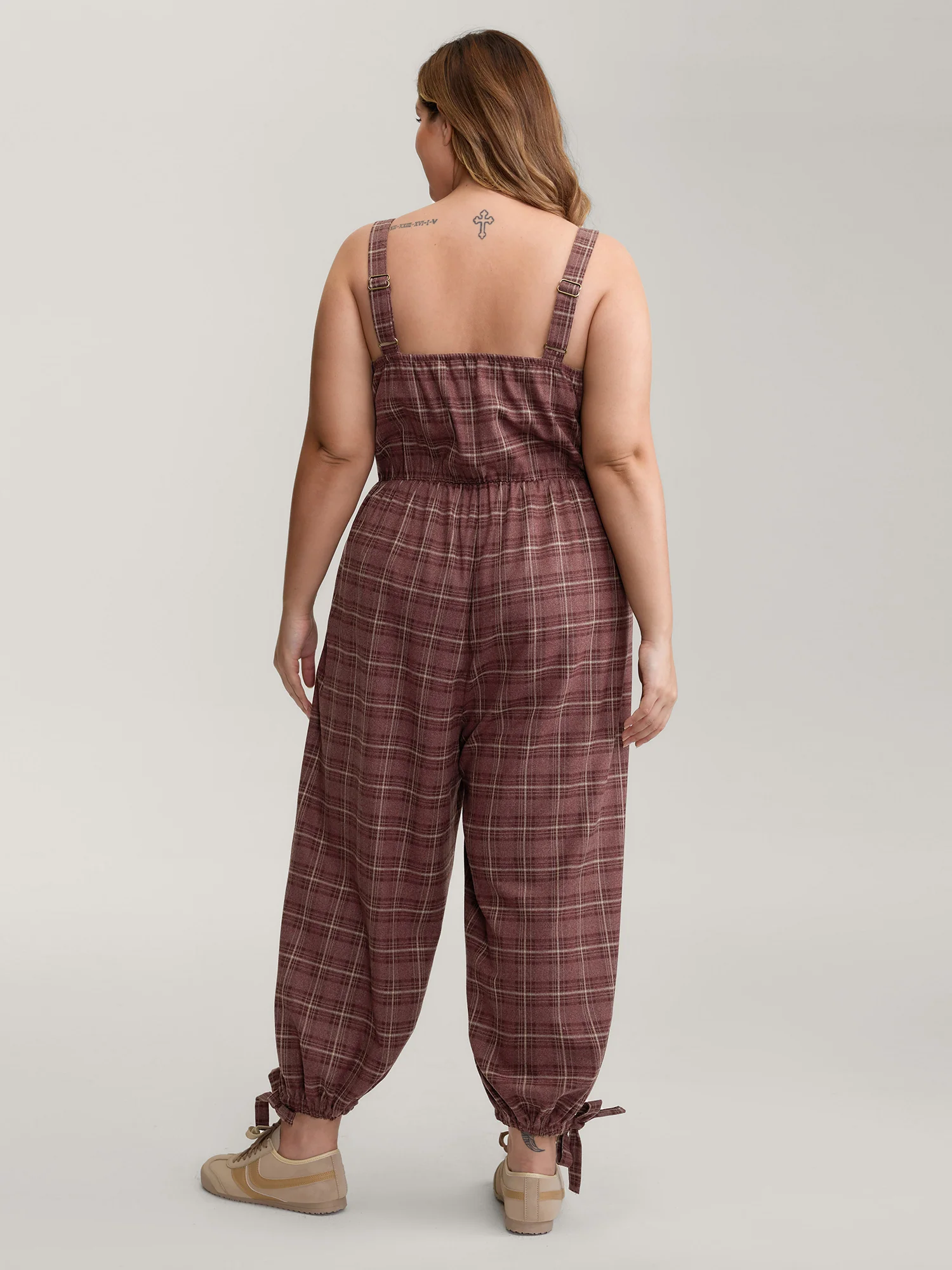 Retro Plaid Print Harem Style Jumpsuit - Image 4