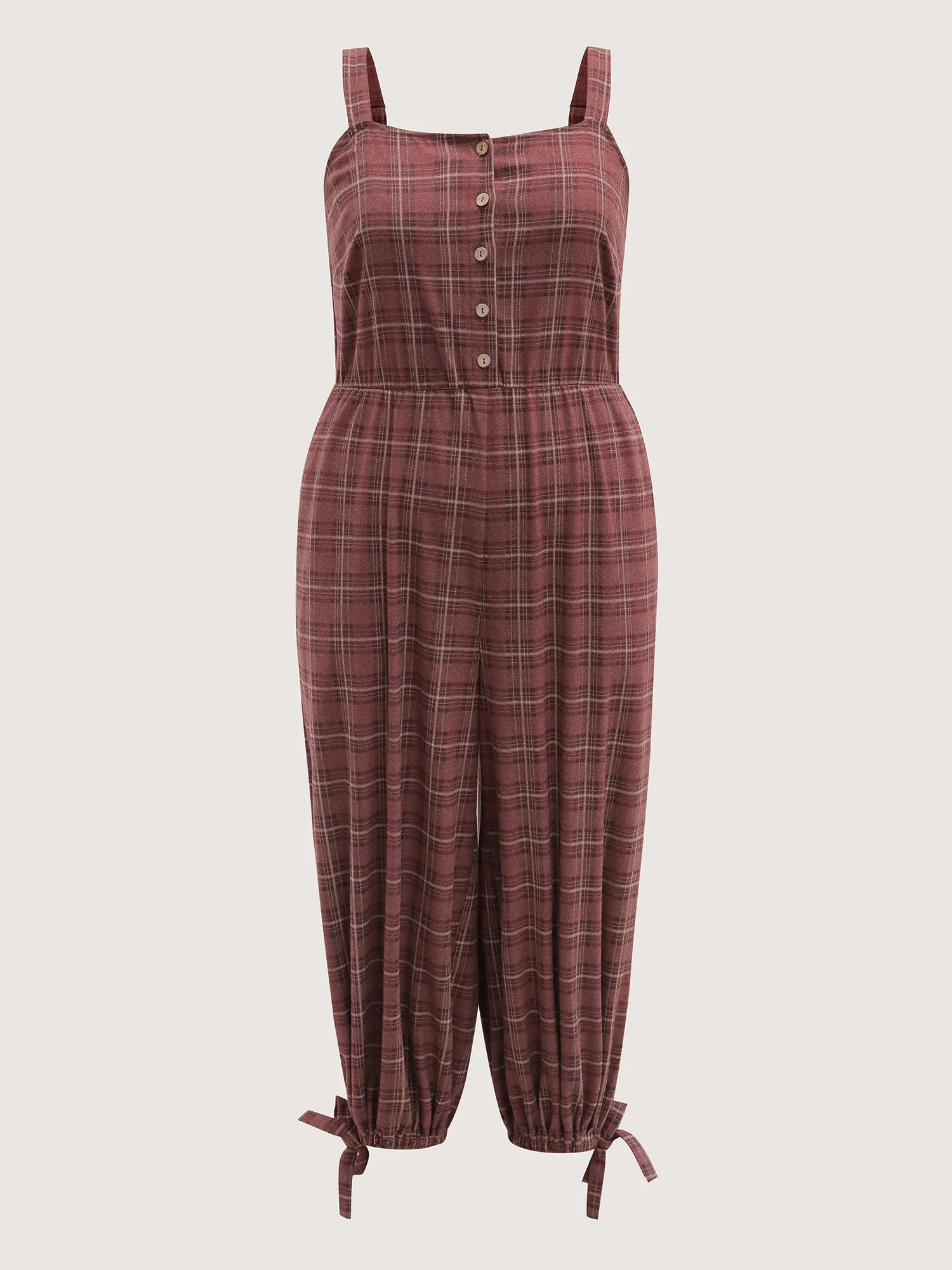 Retro Plaid Print Harem Style Jumpsuit - Image 5