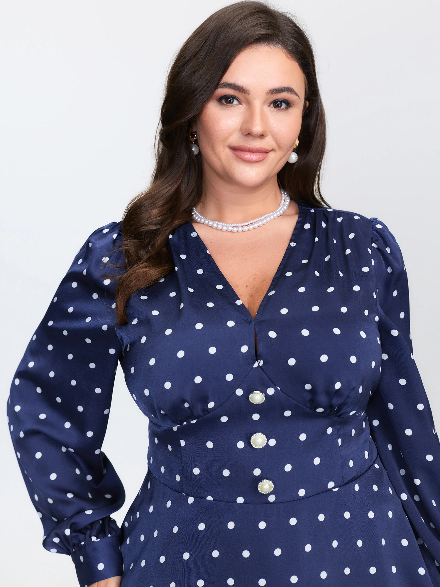 Retro Polka Dots Cinched-Waist Blouse - Image 2