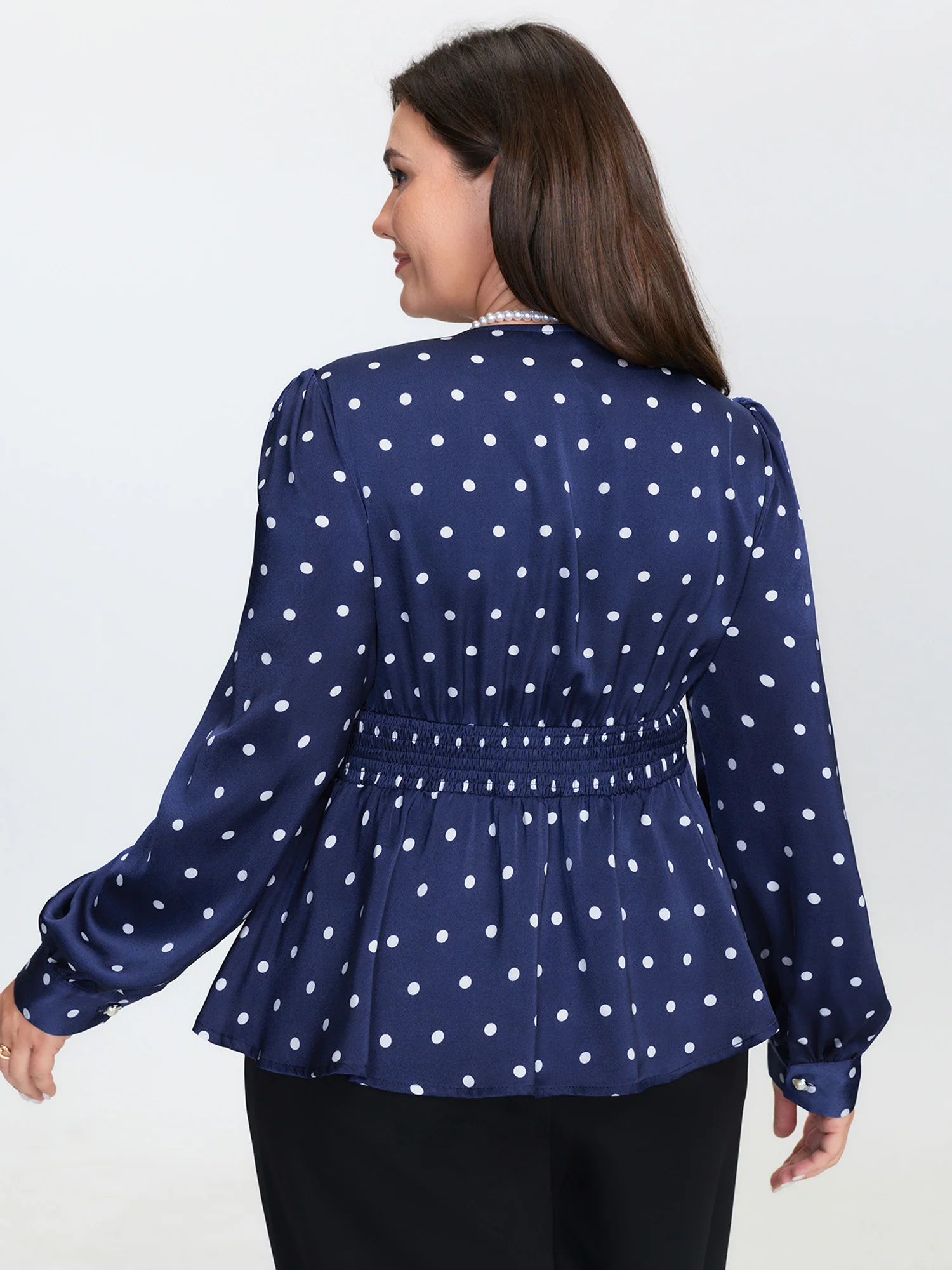 Retro Polka Dots Cinched-Waist Blouse - Image 4