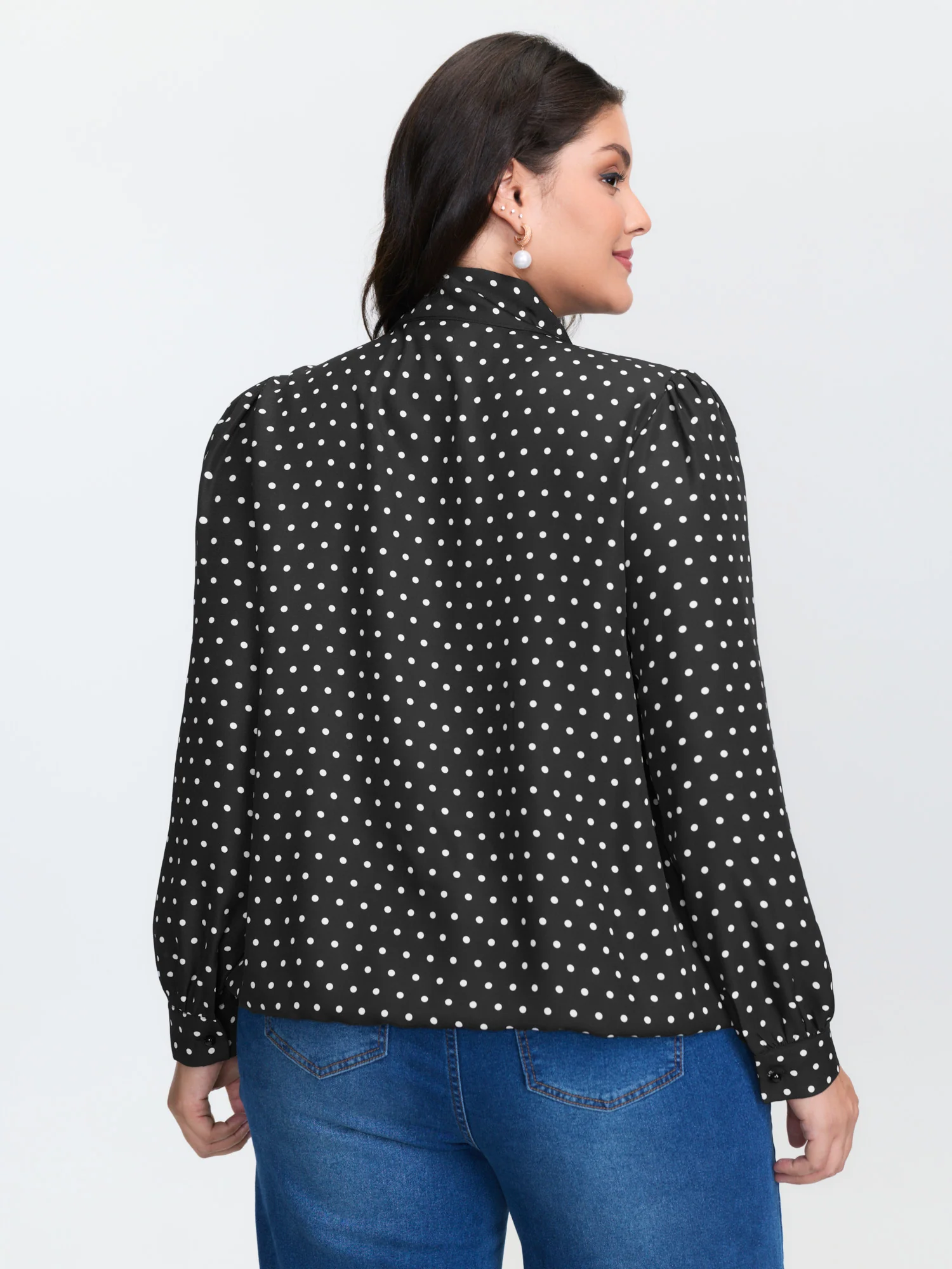 Retro Polka Dots Ribbon Neckline Blouse - Image 5