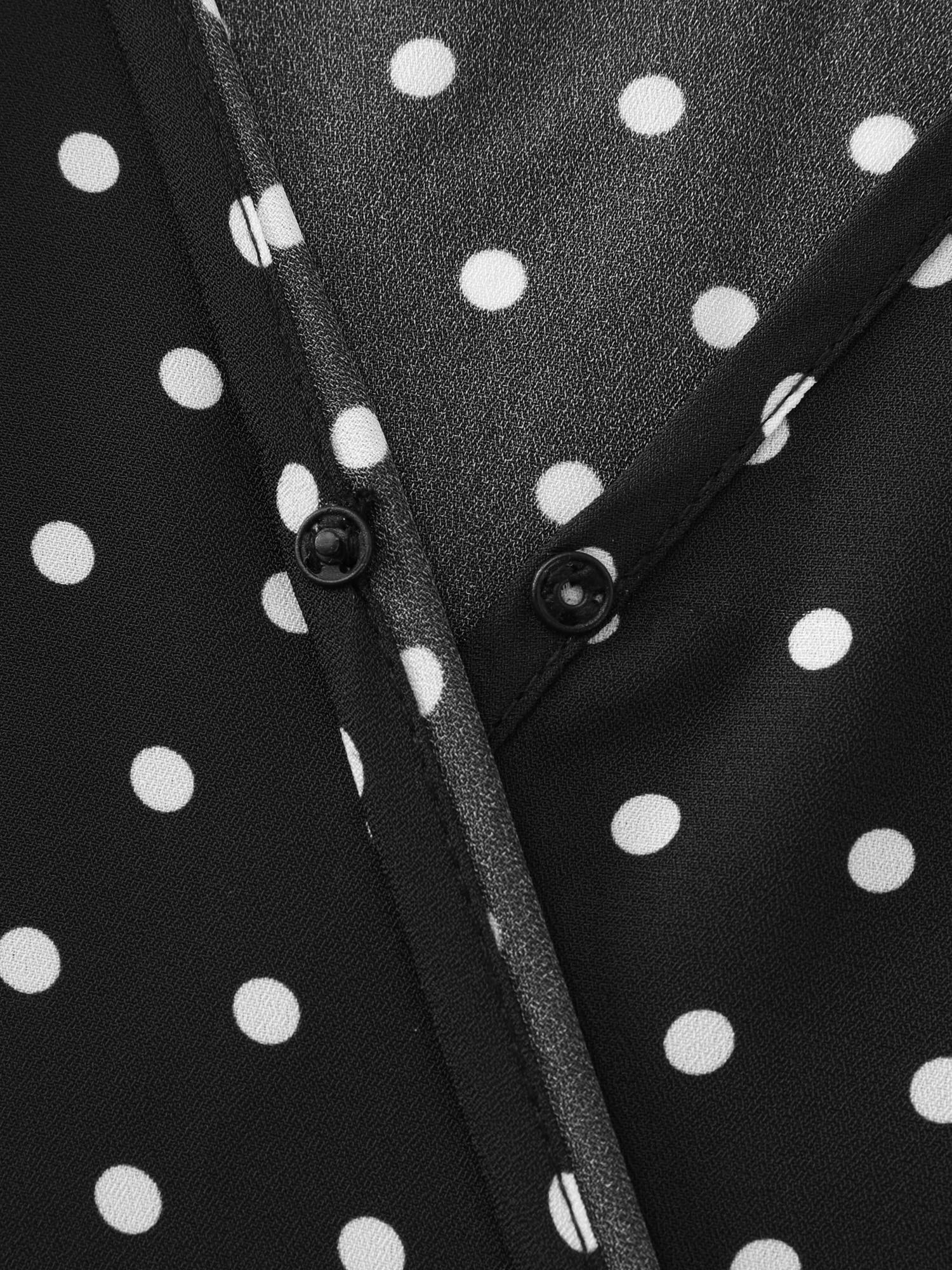 Retro Polka Dots Ribbon Neckline Blouse - Image 6