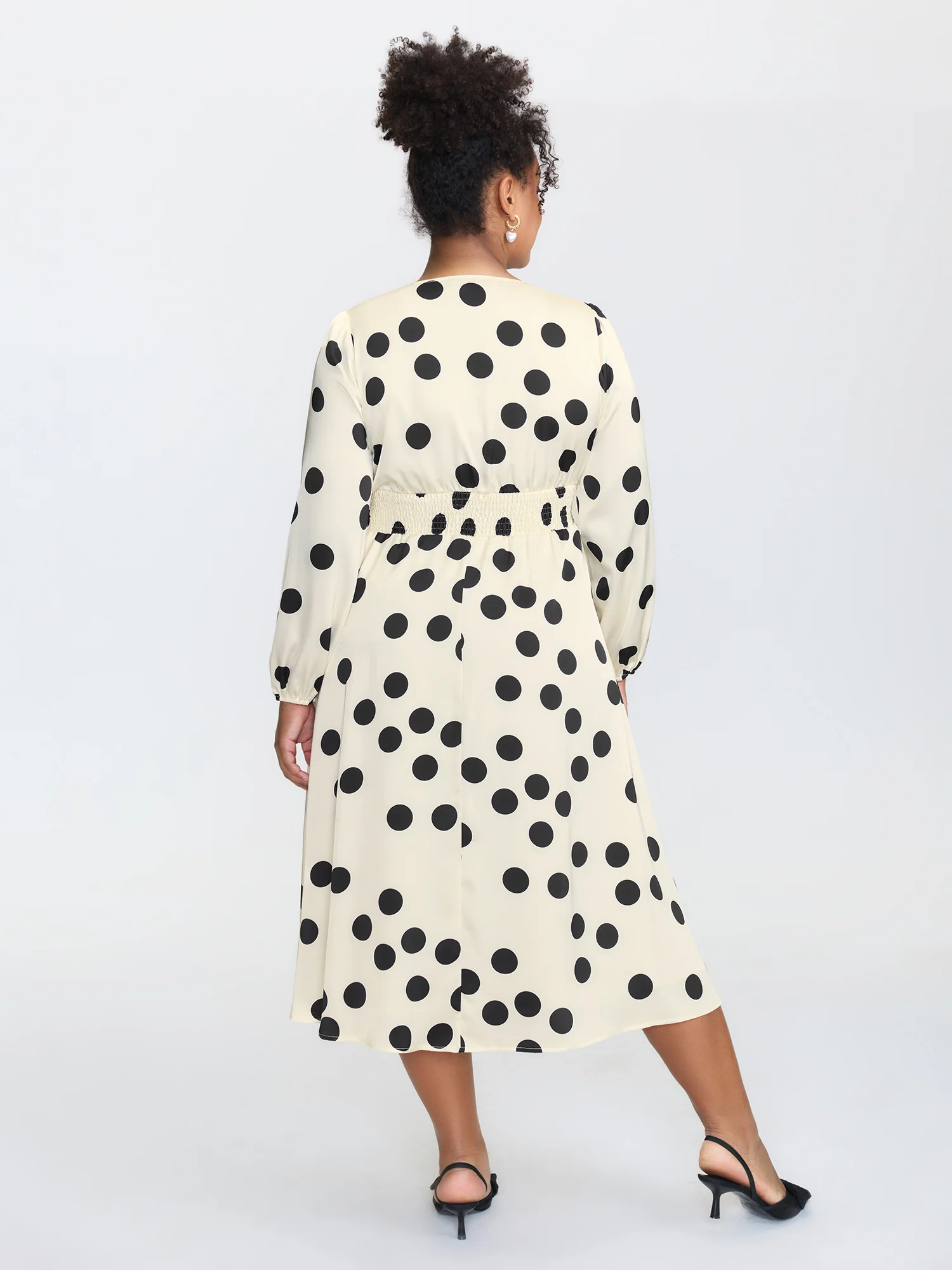 Retro Polka Dots Triangular Waist-Cinched Midi Dress - Image 5