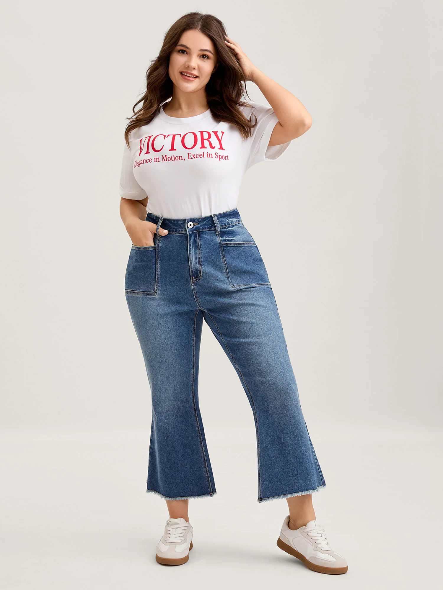 Retro Wash Flared Hem Pockets Jeans - Image 3