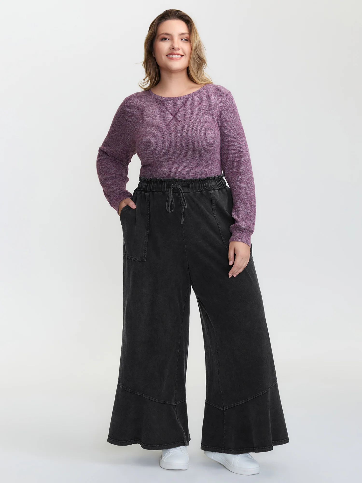 Retro Wash Ruffled Hem Wide-Leg Pants - Image 2