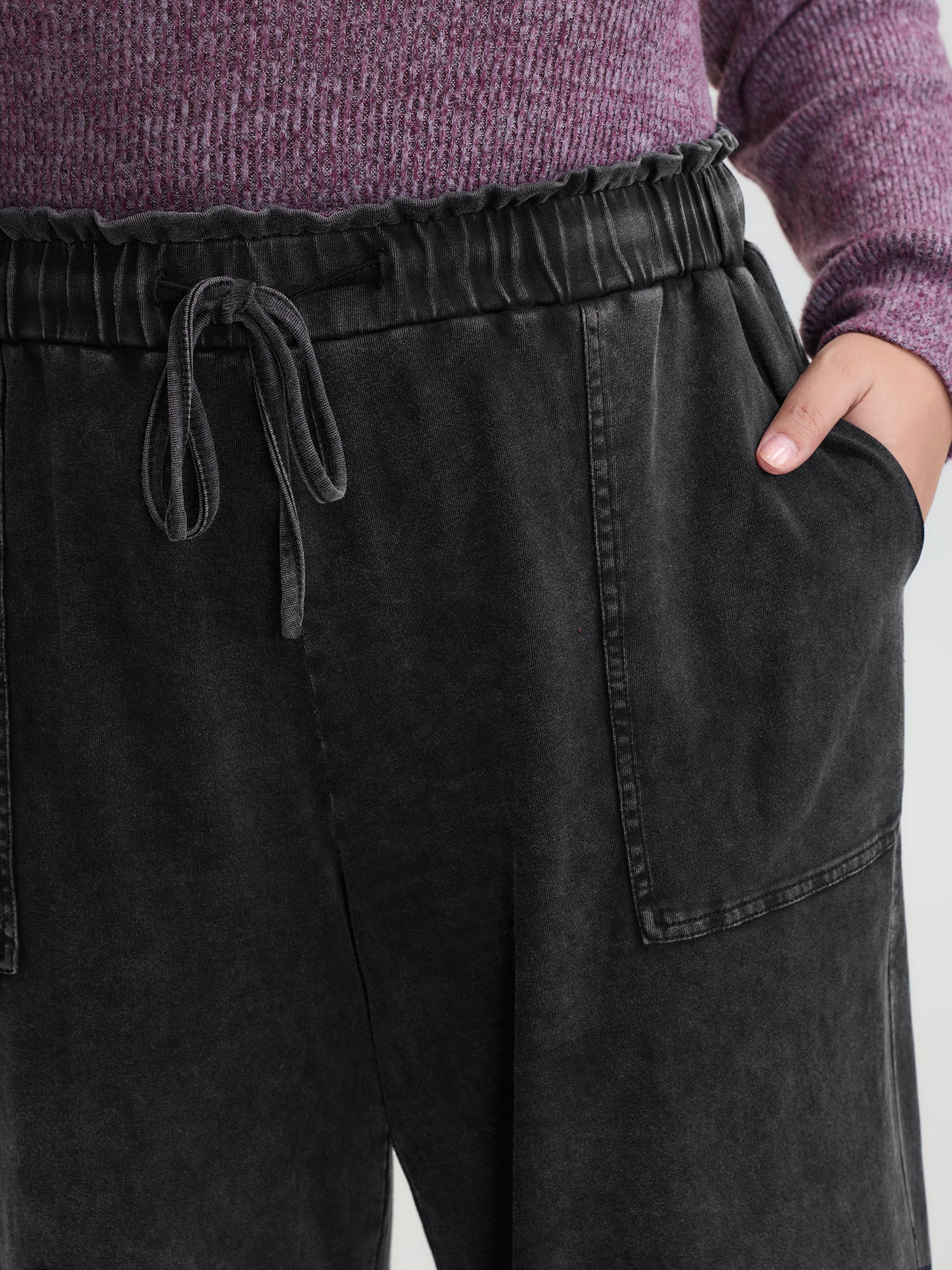 Retro Wash Ruffled Hem Wide-Leg Pants - Image 3